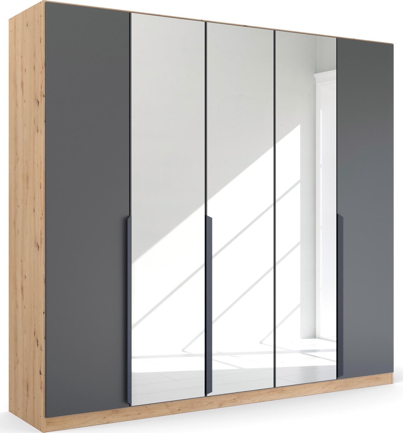 rauch Drehtürenschrank "Kleiderschrank Schrank Garderobe Ankleide DARK&WOOD BY QUADRA SPIN" Breiten: 181/226/271 cm, Höhe 210 cm, im Industrial Style mit Metallgriffstangen, mit Spiegel