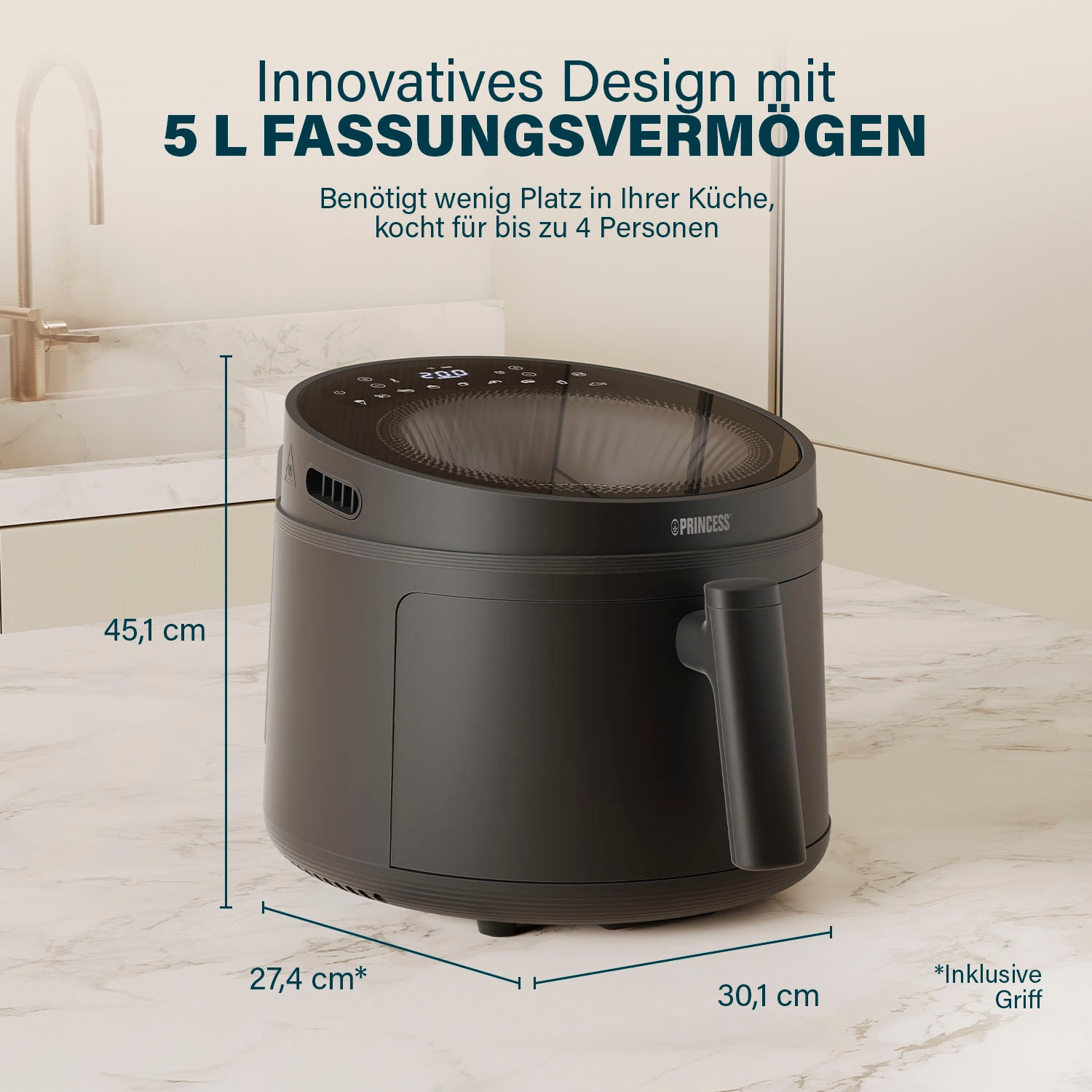 PRINCESS Heißluftfritteuse »182270 Cyclone Vision Airfryer«, 1500 W, Fassungsvermögen 5 l