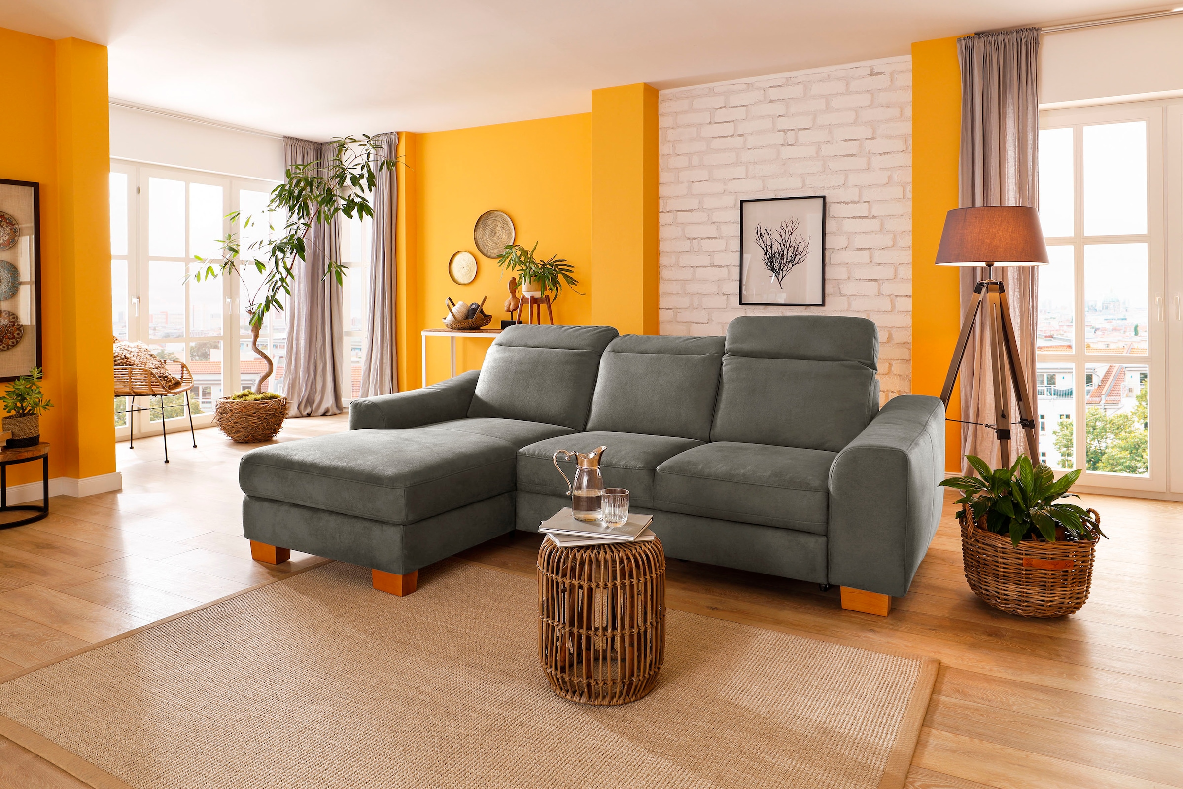 Home affaire Ecksofa "Dundee L-Form" wahlweise mit Kopfteilverstellung und zusätzlich mit Schlaffunktion