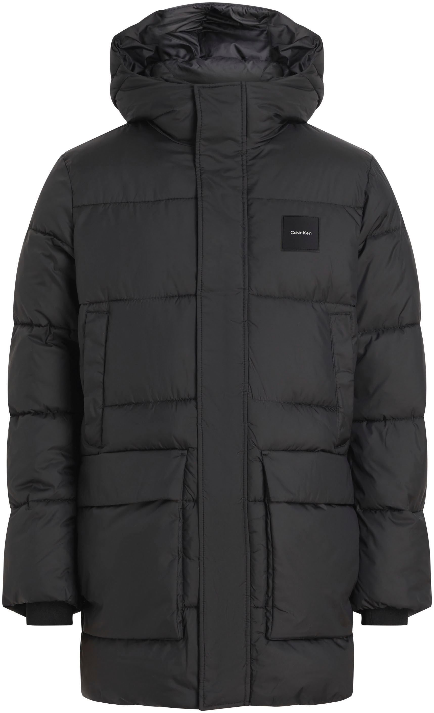 Calvin Klein Big&Tall Steppmantel »BT_LONG HOODED QUILT PUFFER MW«, in Großen Größen mit Logopatch