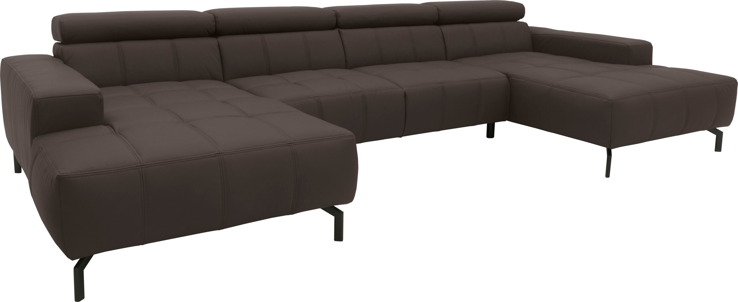 DOMO collection Wohnlandschaft »Cunelli tolle Sitznähte als Designelement, fester Sitzkomfort, U-Form«, wahlweise mit Kopfteilverstellung, bodenfrei
