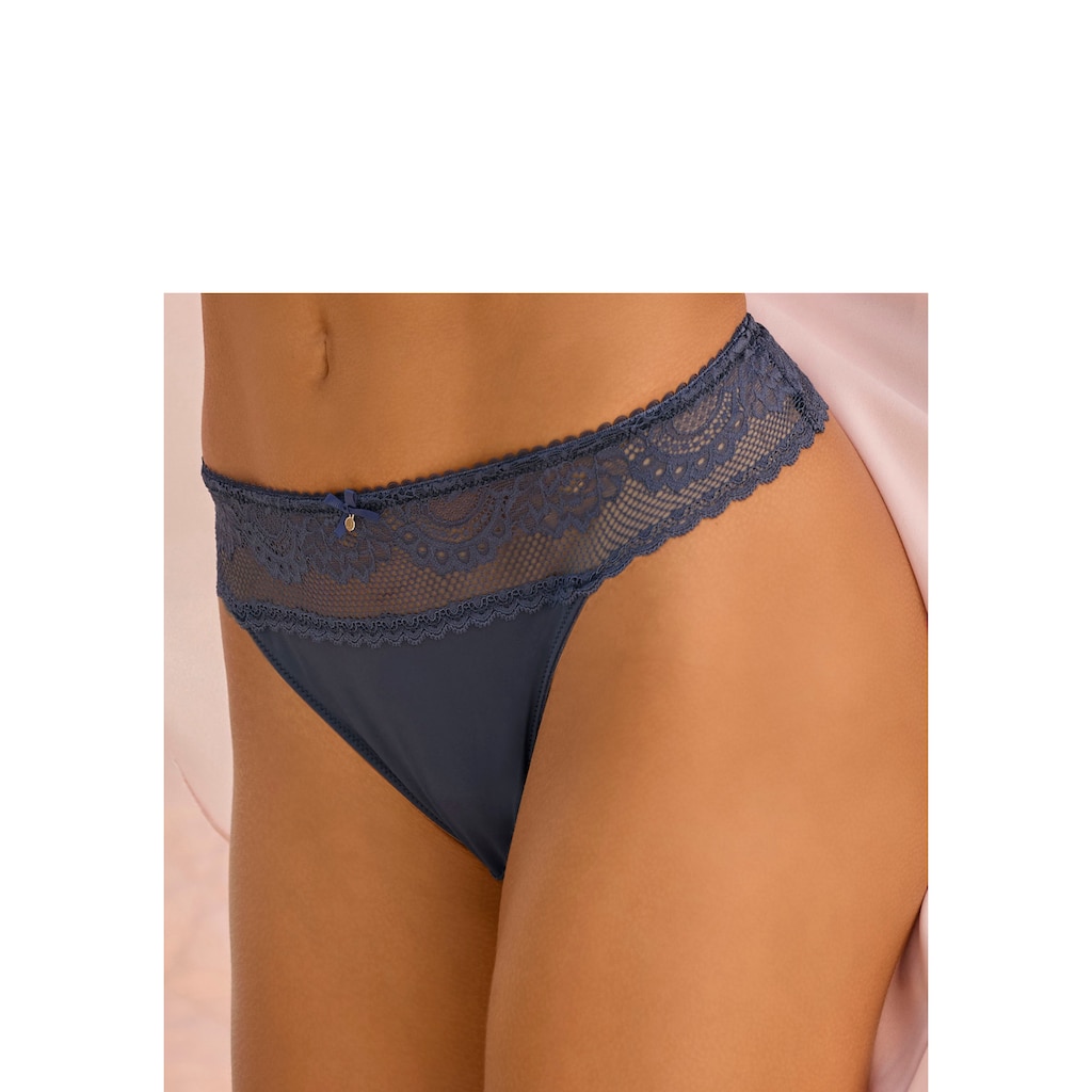 LASCANA High-Waist-String, mit breitem Bund aus floraler Spitze