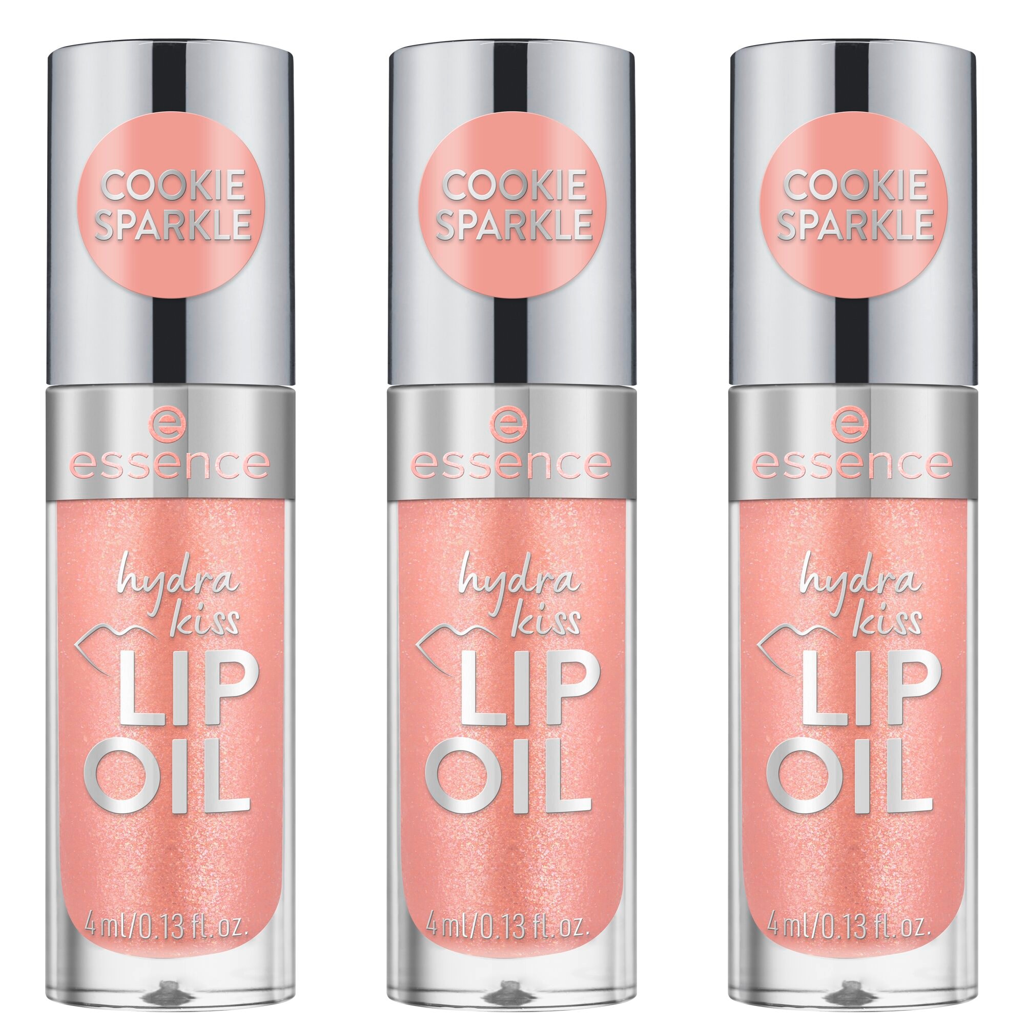 ESSENCE Kinder Lipgloss "hydra kiss LIP OIL"cookie sparkle, Lippen-Kosmetika, 3-tlg., glänzend, pflegend, feuchtigkeitsspendend