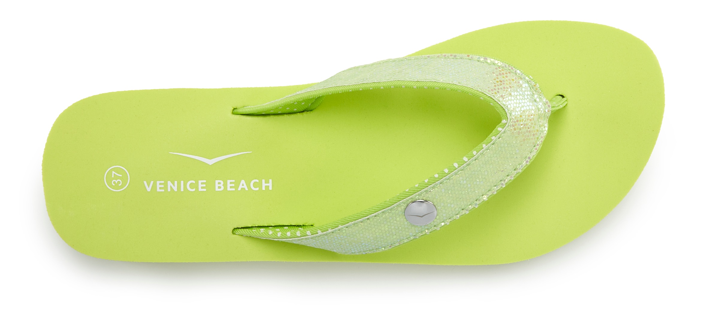Badezehentrenner VENICE BEACH "Sandale, Badeschuh, Badelatsche, Flip Flop, Badeschlappe, Pantolette", Damen, Gr. 39, lime, Obermaterial: 100% Textilmaterial. Decksohle: 100% Synthetik. Futter: 100% Textilmaterial. Laufsohle: 100% Synthetik, Glitzer, unifa 3