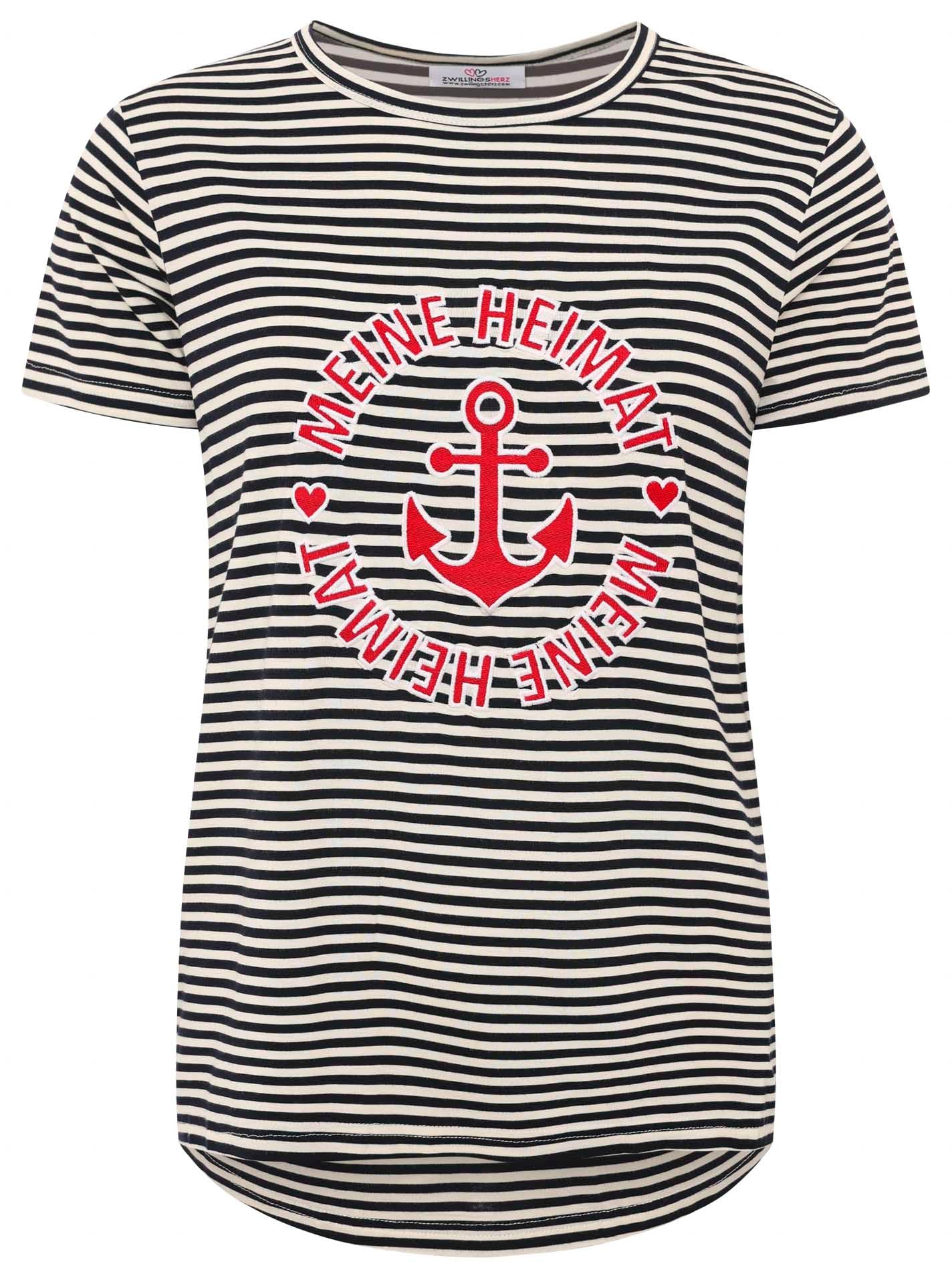 Zwillingsherz T-Shirt »"Heimat Anker"« gestreift, rundes Motiv mit Anker, Rundhals