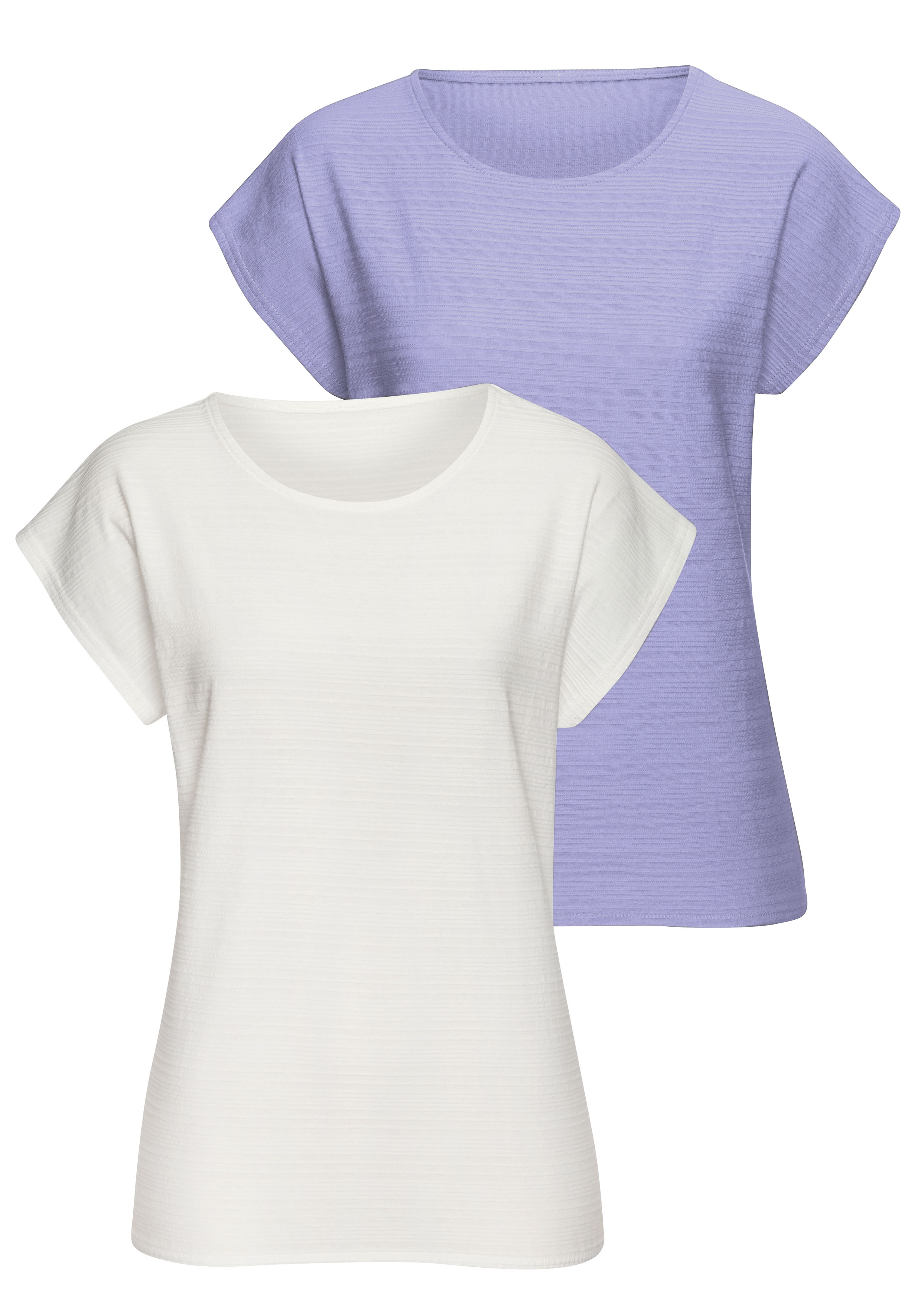 Vivance Kurzarmshirt "mit modischer Streifenstruktur" 2er-Pack, mit modischer Streifenstruktur aus reiner Baumwolle