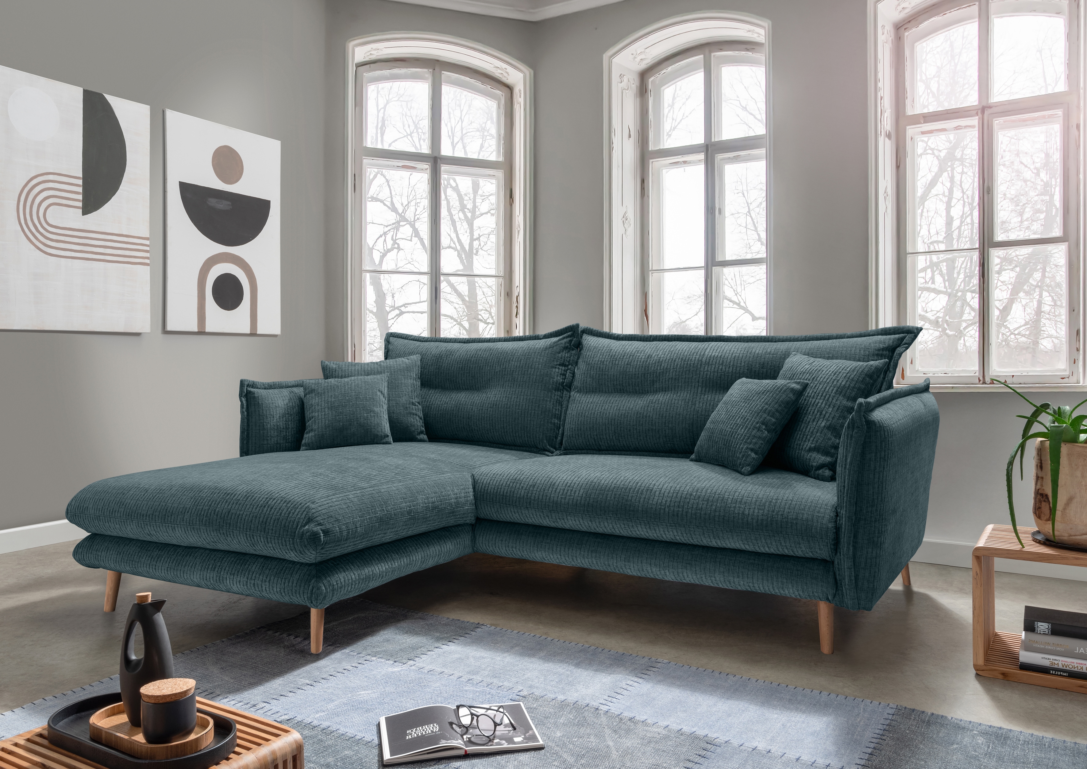 Home affaire Ecksofa "Levke, 255 x 180 cm, modern und bequem" zwei verschiedene Fußfarben wählbar