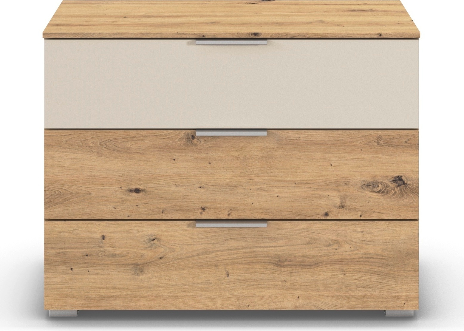 OTTO home Schubkastenkommode "Kommode Sideboard Schubladenkommode Schlafzimmerkommode ASTANA" Breite 80 cm / Höhe 61 cm, mit 3 geräumigen Schubladen, Kantengriff in Alufarben MADE IN GERMANY