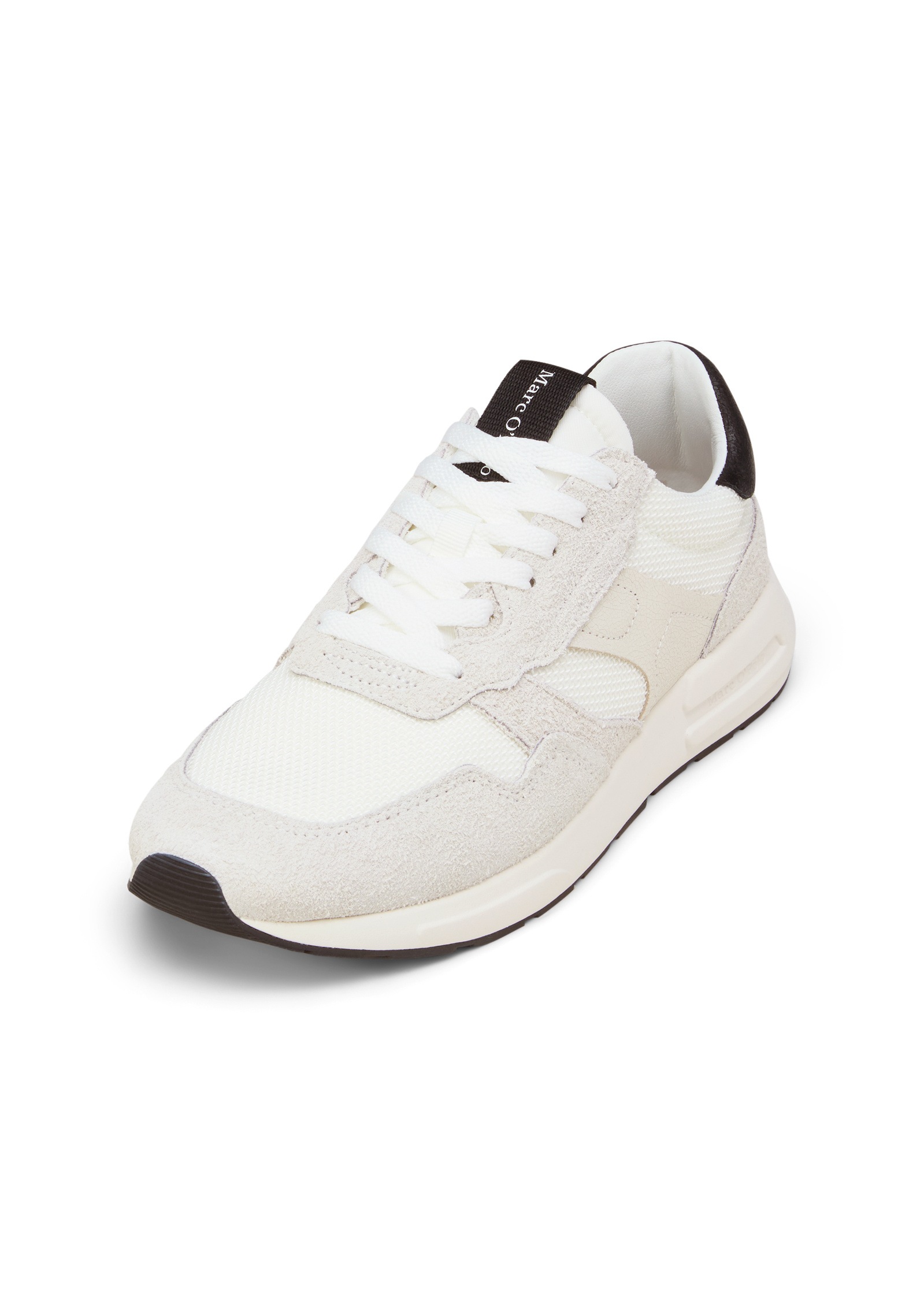 MARC O'POLO Herren Sneaker "aus Mesh und Veloursleder", Gr. 42sanftes weiß, schwarz, Obermaterial: 80% Leder (Rind), 20% Polyester, unifarben, Schuhe