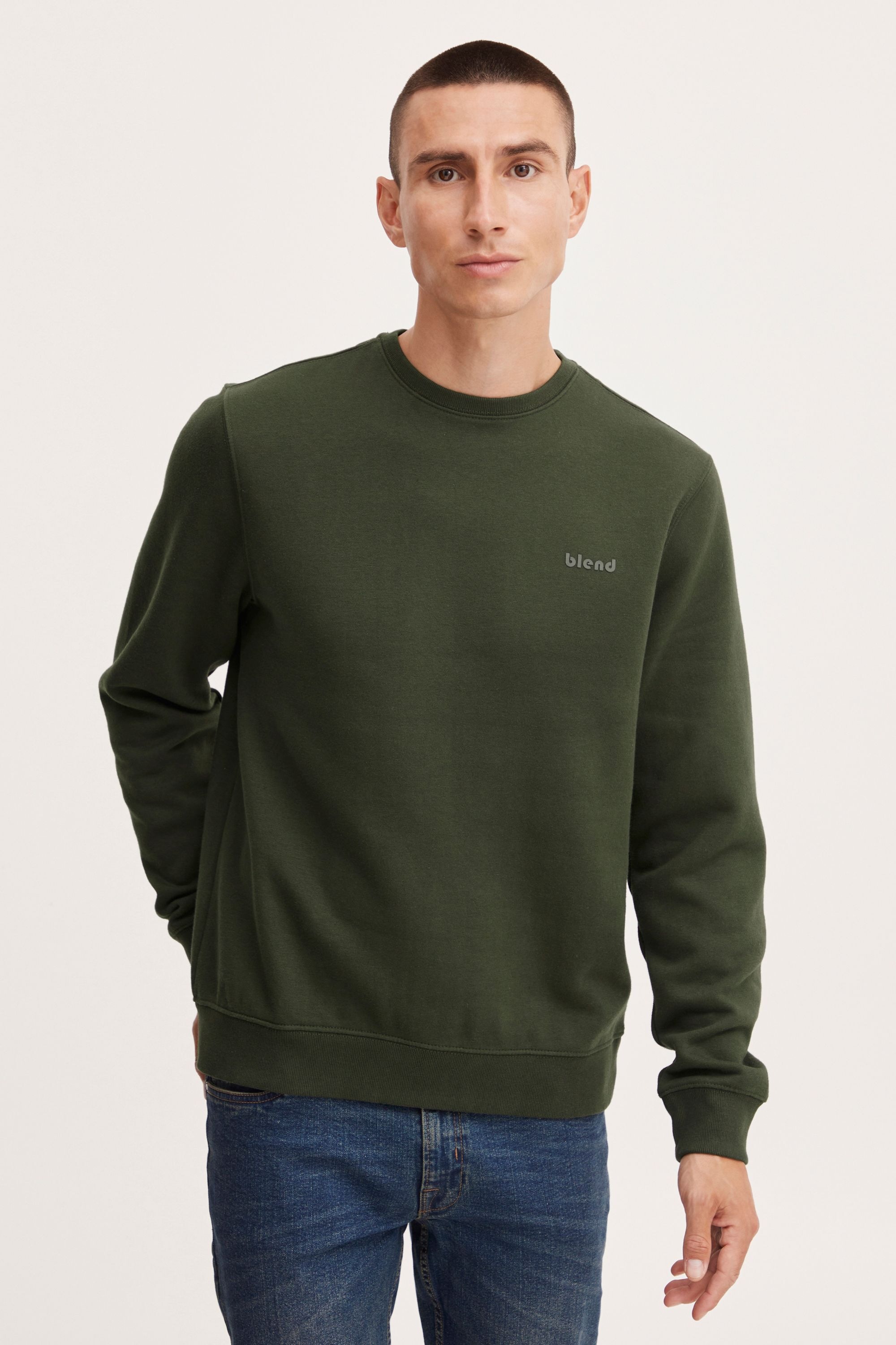 Rundhalspullover BLEND "BHDownton", Herren, Gr. S, forest night, Sweatware, 50% Baumwolle, 50% Polyester, unifarben, regular fit normal, Rundhals, Pullover Rundhalspullover, Klassisches Sweatshirt mit Rundhalsausschnitt 2