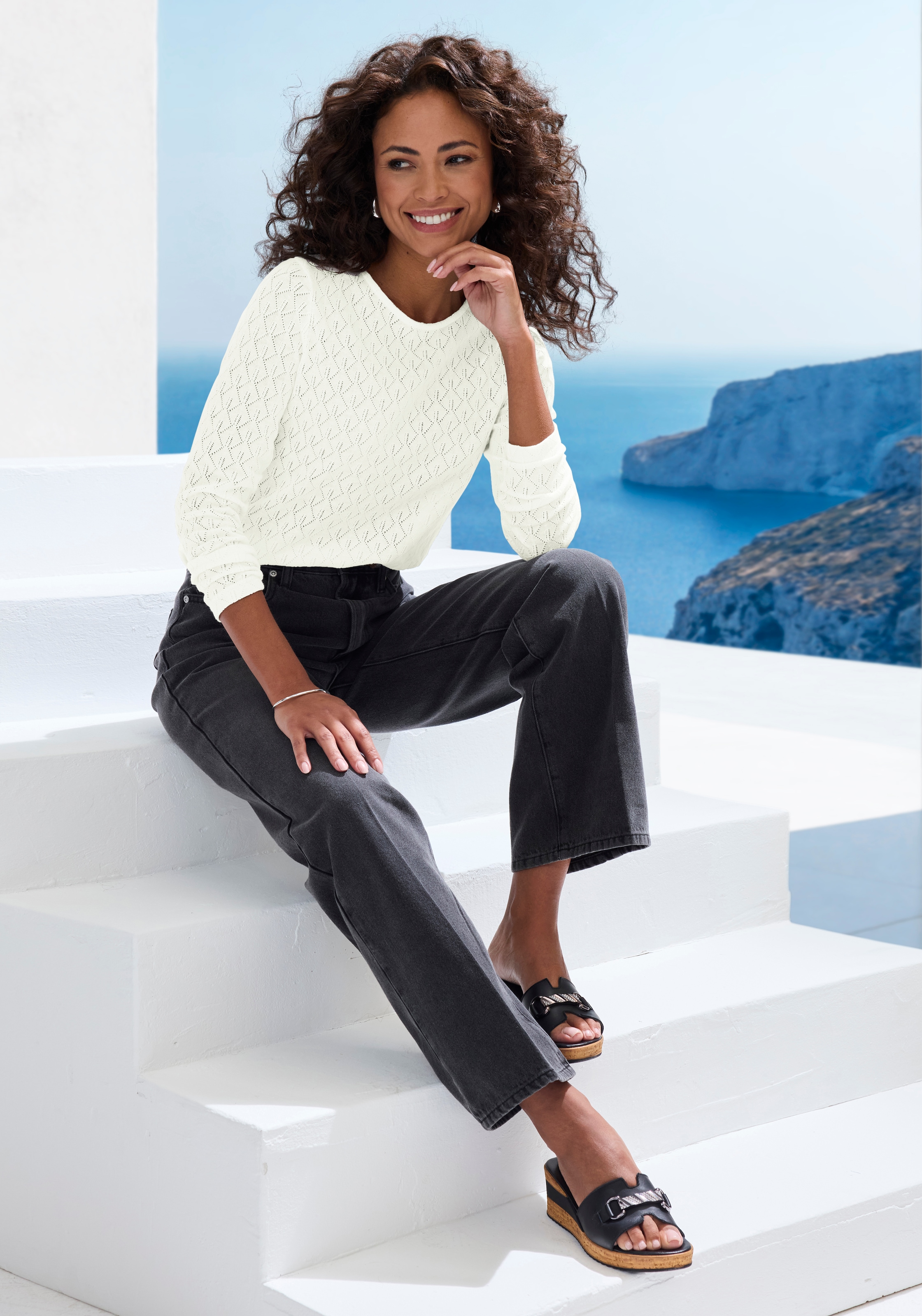 Vivance Langarmshirt »mit modischem Ajour-Muster«, (2er-Pack), aus weichem Baumwollstrick