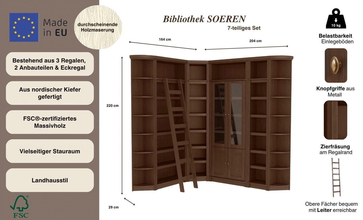 Home affaire Bibliothek "Soeren" 7 Stk. tlg. Aus Massiver Kiefer günstig online kaufen
