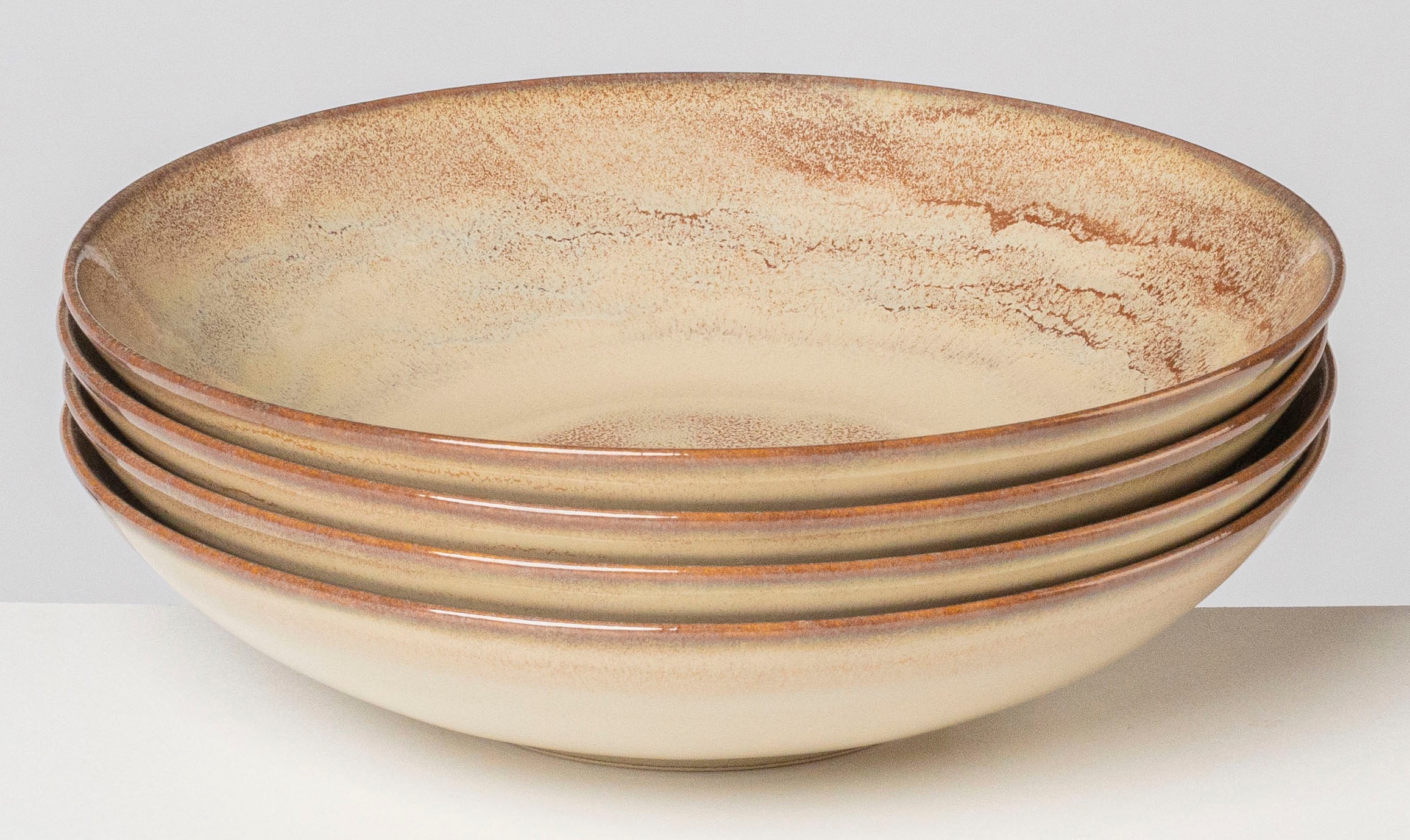 Gipfelstück Beige Suppenteller "Teller Set Nebelwald" Scandi-Style Glänzende Reaktivglasur Jedes Stück Ein Unikat von Baur