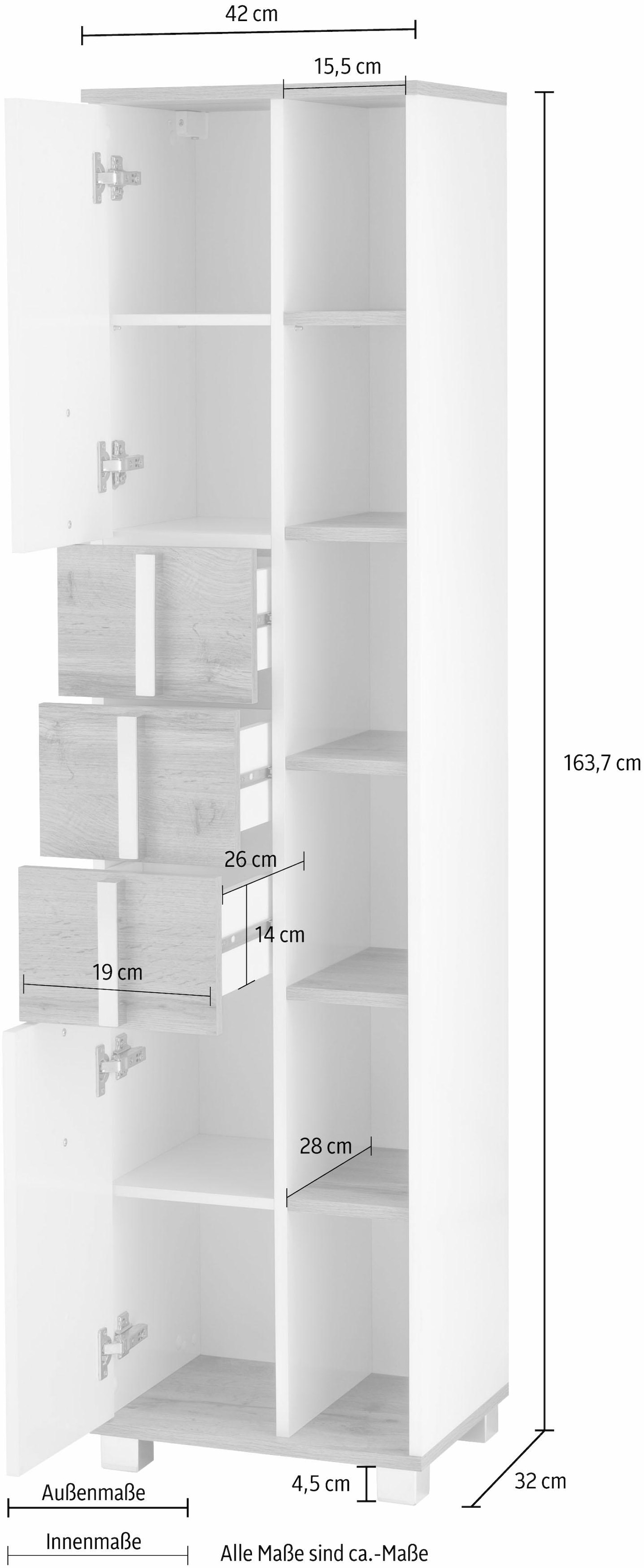 Schildmeyer Hochschrank »Kampen made in Germany«, Höhe 163,7 cm, mit Metallgriffen, Stauraum durch offene Regalfächer