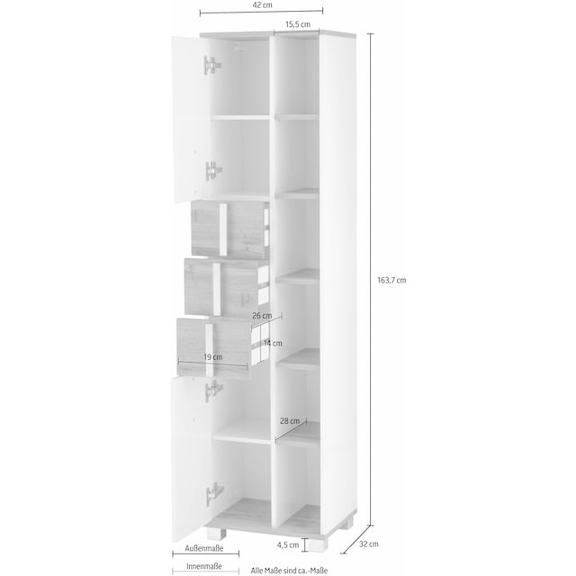 Schildmeyer Hochschrank »Kampen«, Höhe 163,7 cm, mit Metallgriffen, Stauraum  durch offene Regalfächer bestellen | BAUR