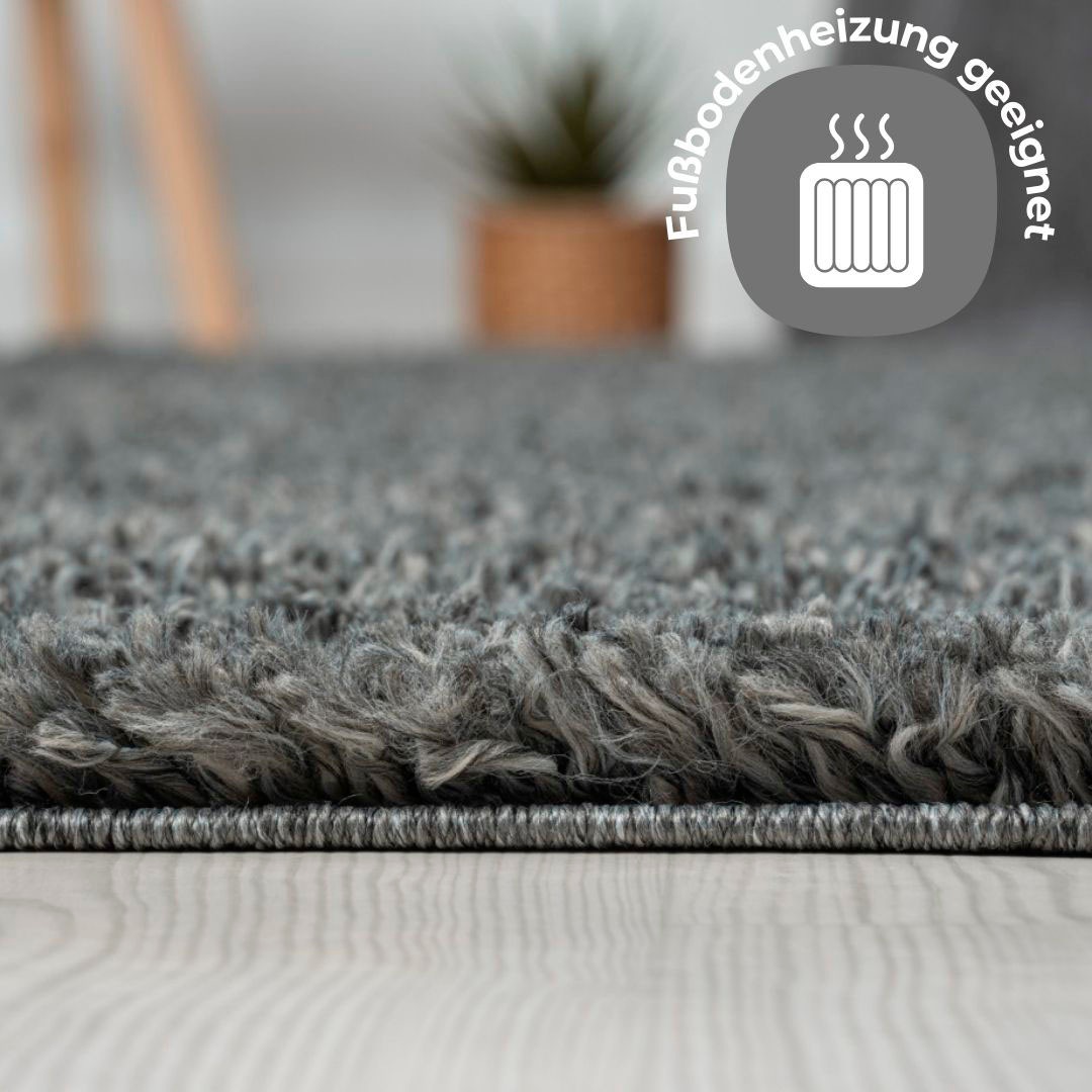 Hochflor-Teppich OTTO HOME "Banji", grau (dunkelgrau), B:150cm H:37mm L:150cm Ø:150cm, Polypropylen (PP), Teppiche, Uni Farben, weich und flauschig, auch als rechteckig erhältlich 3