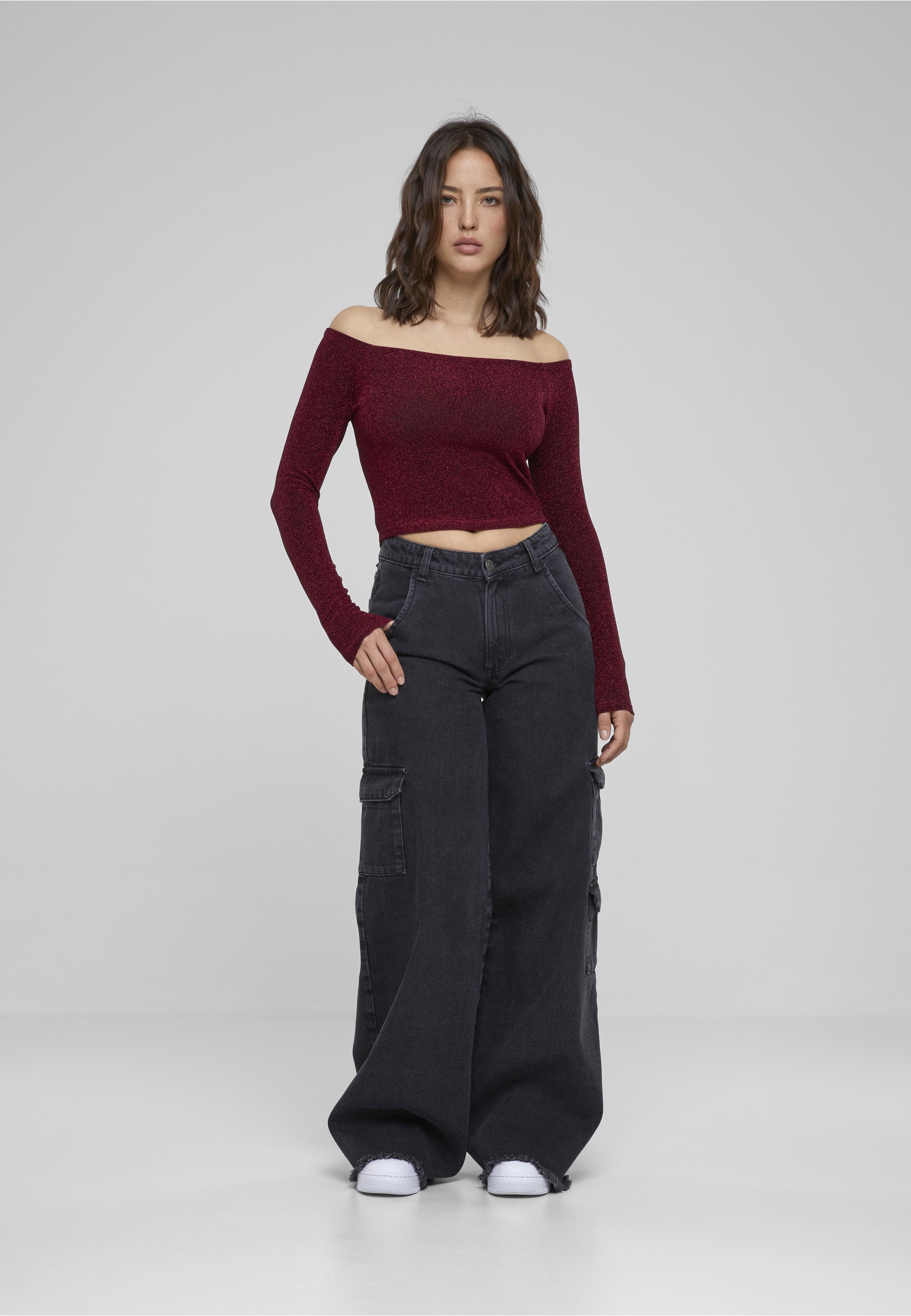 URBAN CLASSICS Longsleeve »Urban Classics Damen Ladies Off Shoulder Glitter Longsleeve« 1 Stk.