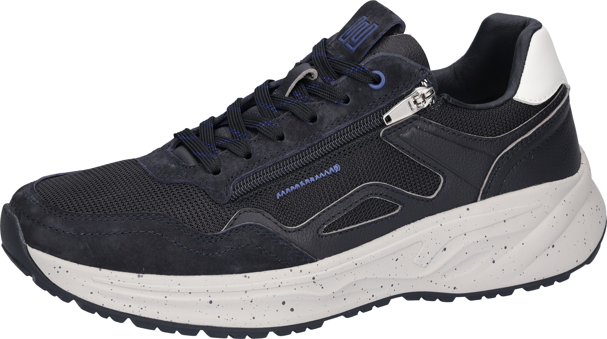 Sneaker WALDLÄUFER "H-PABLO", Herren, Gr. 9,5 (44), nachtblau, weiß, Nappaleder, Textil, Veloursleder, Schuhe Sneaker, Schnürschuh, Halbschuh in Komfortweite H (= sehr weit)