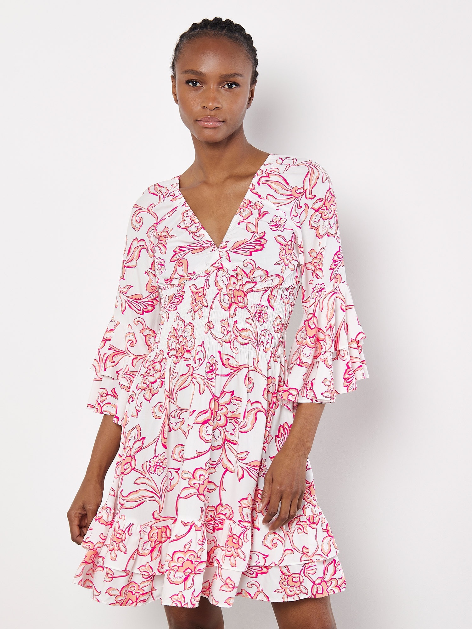 Apricot Minikleid "Smok-Minikleid" mit Trompetenärmeln