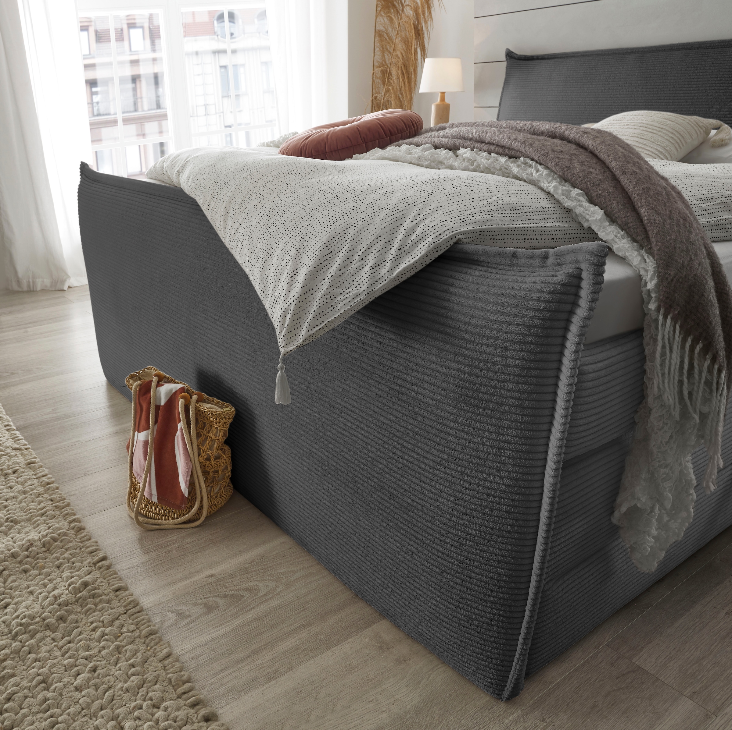 set one by Musterring Boxspringbett »Florida« in modernem Cord-Bezug, mit Bettkasten, in 3 Größen erhältlich