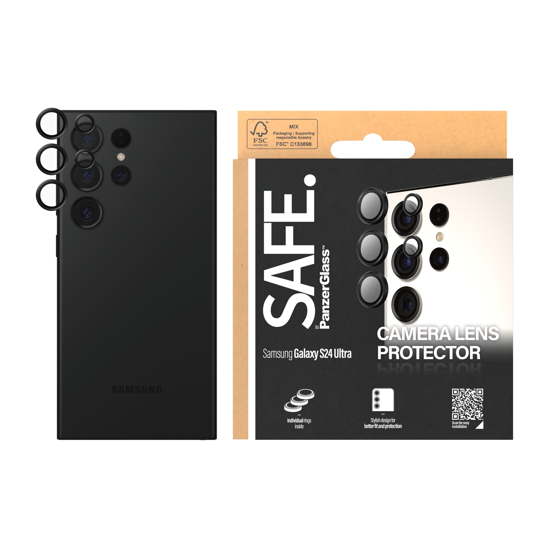 SAFE by PanzerGlass Kameraschutzglas »Camera Lens Protector«, für Samsung Galaxy S24 Ultra, Lens Cover, stoßfest, kratzbeständig