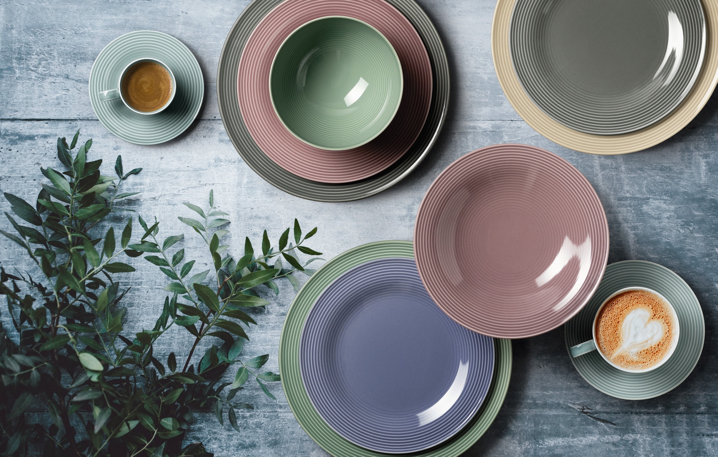 Seltmann Weiden Teeservice »Geschirr-Set Beat«, (Set, 18 tlg., 6 x Teeobertasse, 6 x Kombi-Untertasse klein, 6 x Brotteller), Teller, Tassen, Untertassen, Rillendekor, 18 Teile, für 6 Personen