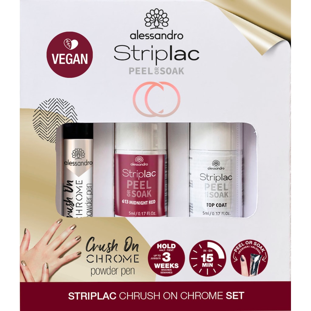 alessandro international UV-Nagellack »STRIPLAC PEEL OR SOAK ICEGOLD CRUSH ON CHROME«, (Set, 3 tlg.)