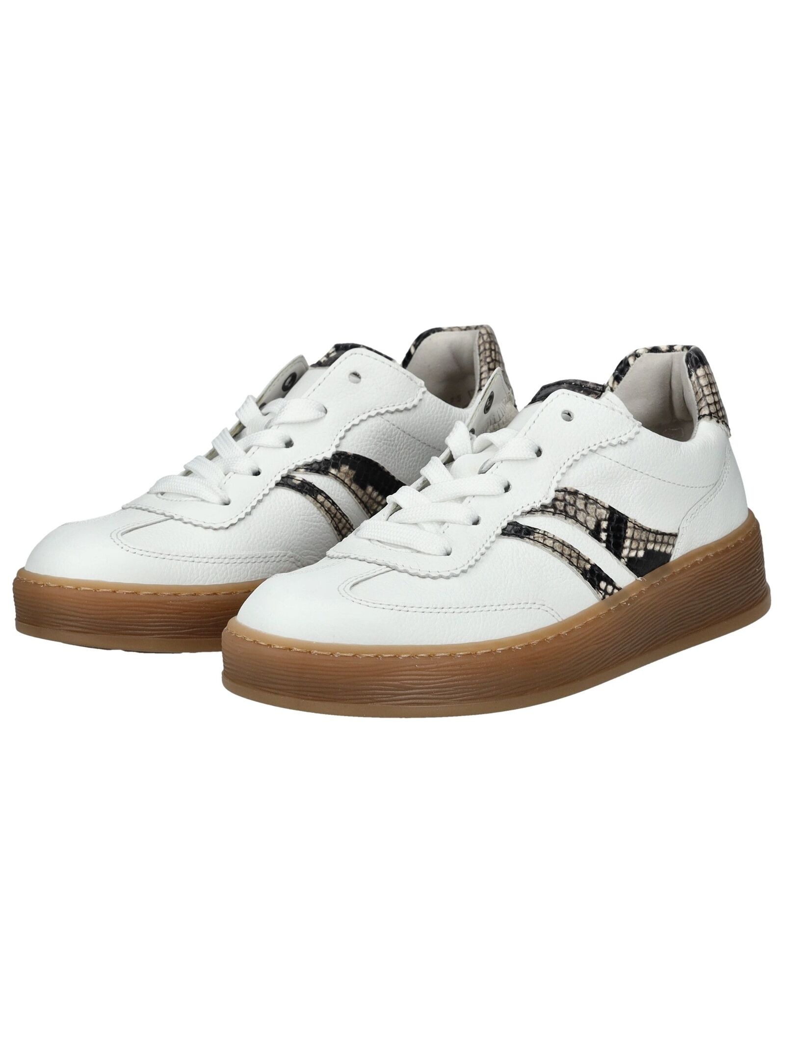 Plateausneaker GABOR "FLORENZ", Damen, Gr. 40, weiß, natur, Kalbsleder, Reptilienprägung, Schuhe Plateausneaker, Freizeitschuh, Halbschuh, Schnürer, im Retrolook, Weite G (=weit) 3