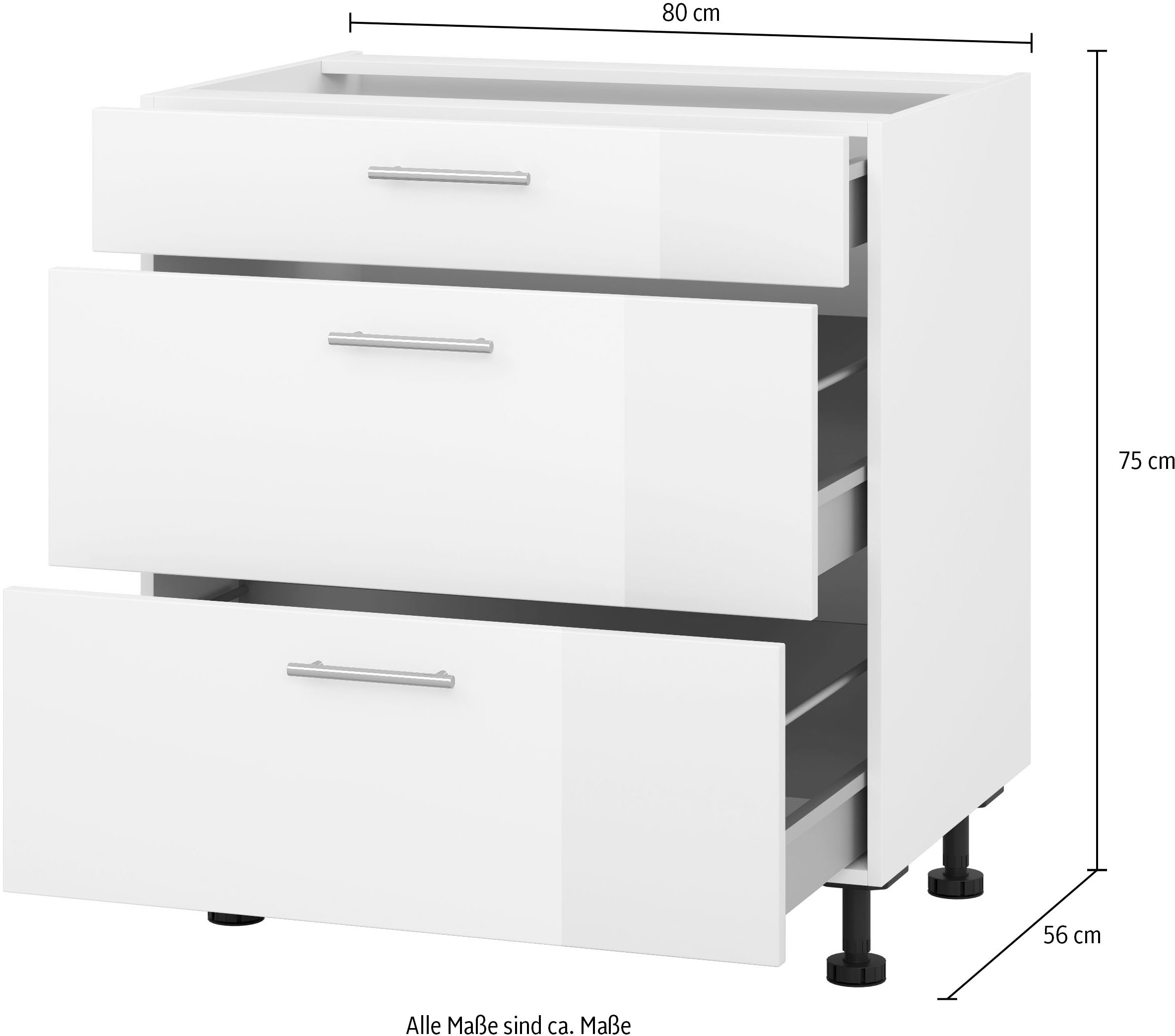 KOCHSTATION Herdumbauschrank »"KS-Scafa"«, Breite 80 cm, mit zwei Auszügen und einem Schubkasten