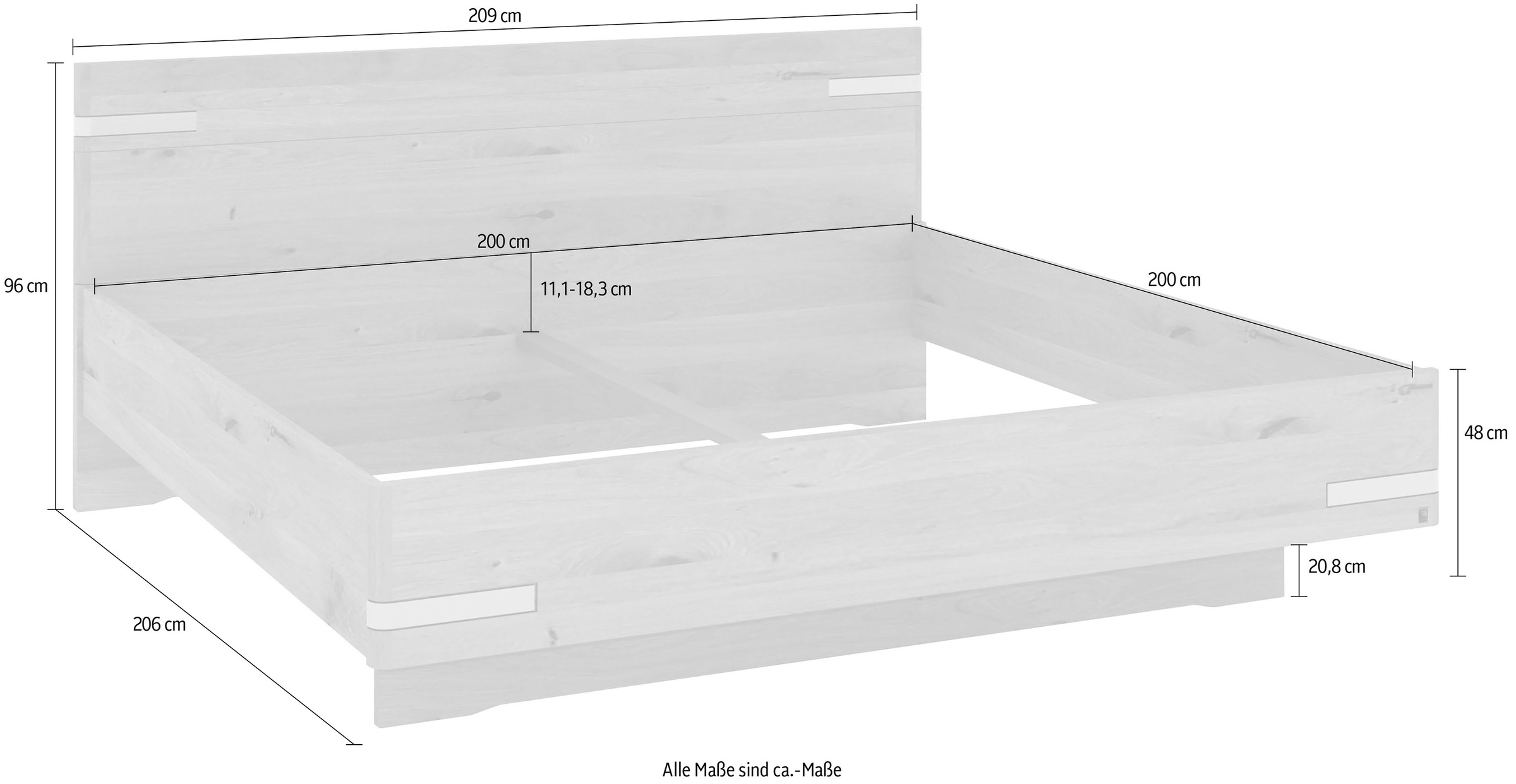 Musterring Holzbett »Savona«, (Belastbarkeit 220 Kg, 4-fache Liegehöhenverstellung, MADE IN GERMANY), Kopfteil in Bianco-Eiche massiv, Details in Chrom, verschiedene Größen