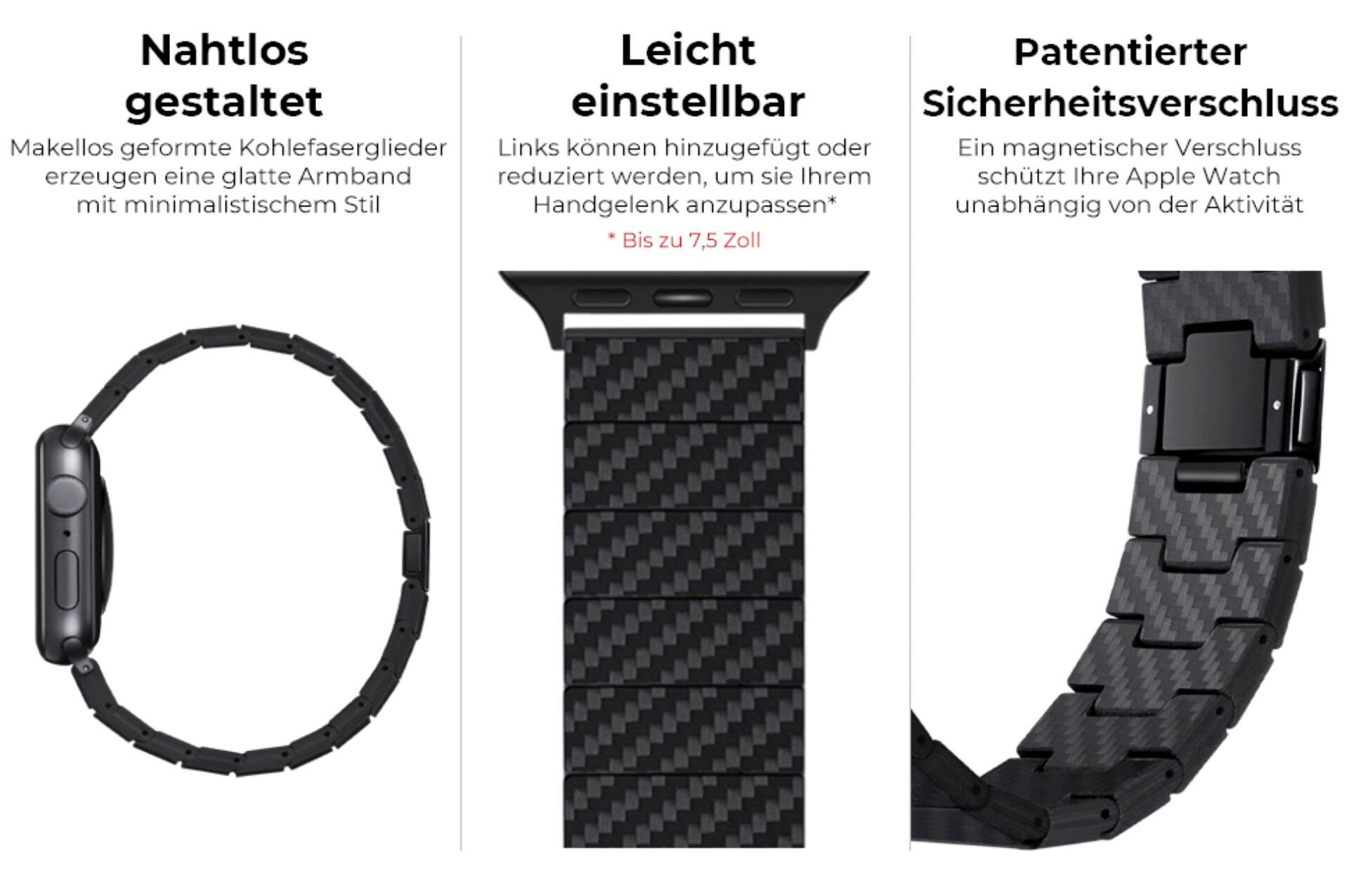 (1 tlg.) Modern Band BAUR Bracelet Link Fiber Pitaka »Carbon Smartwatch-Armband 42-44mm«, |