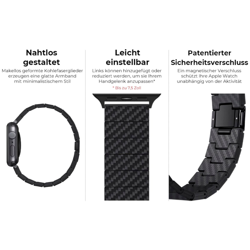 Pitaka Smartwatch-Armband »Carbon Fiber Link Bracelet Modern Band 42-44mm«, (1 tlg.)
