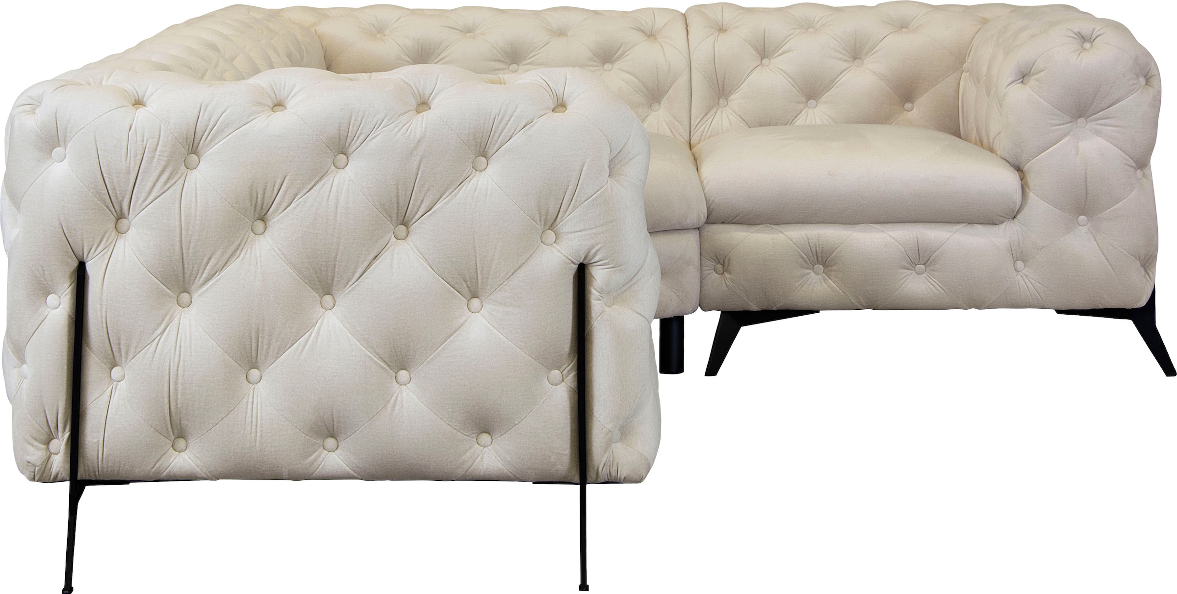 Leonique Chesterfield-Sofa »Amaury L-Form«, moderne Chersterfield-Optik, Breite 262 cm, Fußfarbe wählbar