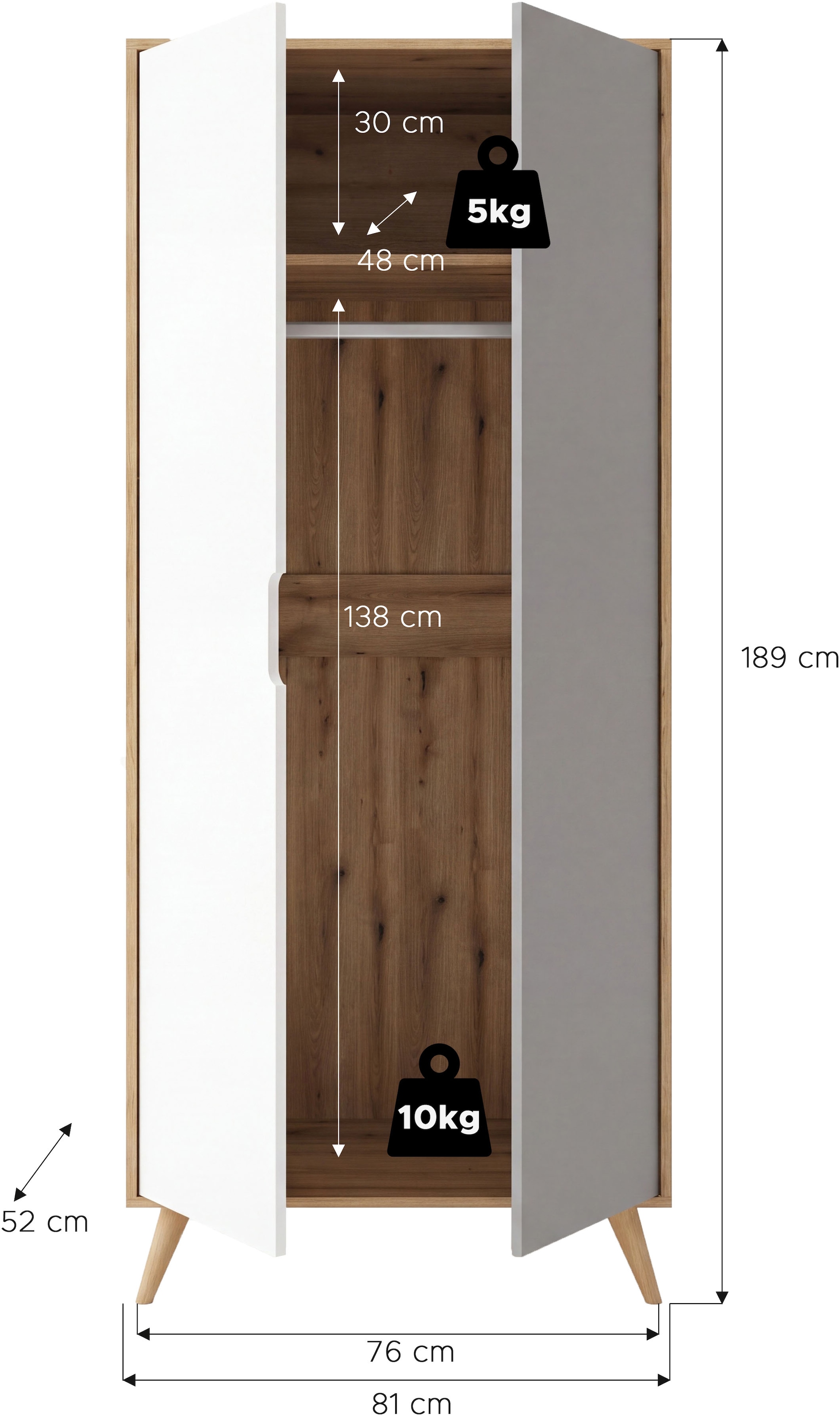 OTTO home Kleiderschrank »TALVINNA, Schlafzimmerschrank,Garderobenschrank,Schrank,Dielenschrank« 2-türig, Breite 81cm, 1 Kleiderstange, 1 fester Boden