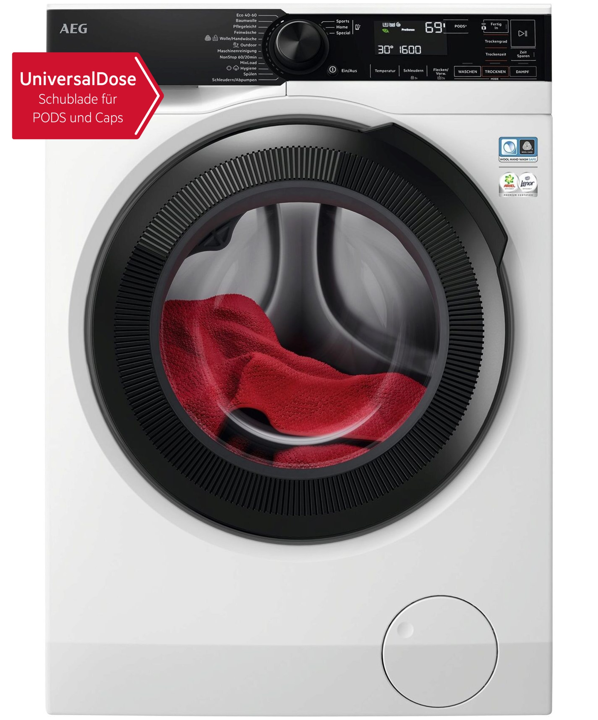 AEG Waschtrockner "LWR7E70610", B:60cm H:85cm T:60cm, weiß, Waschtrockner, UniversalDose: löst PODS/Caps 60 % schneller auf für beste Reingung