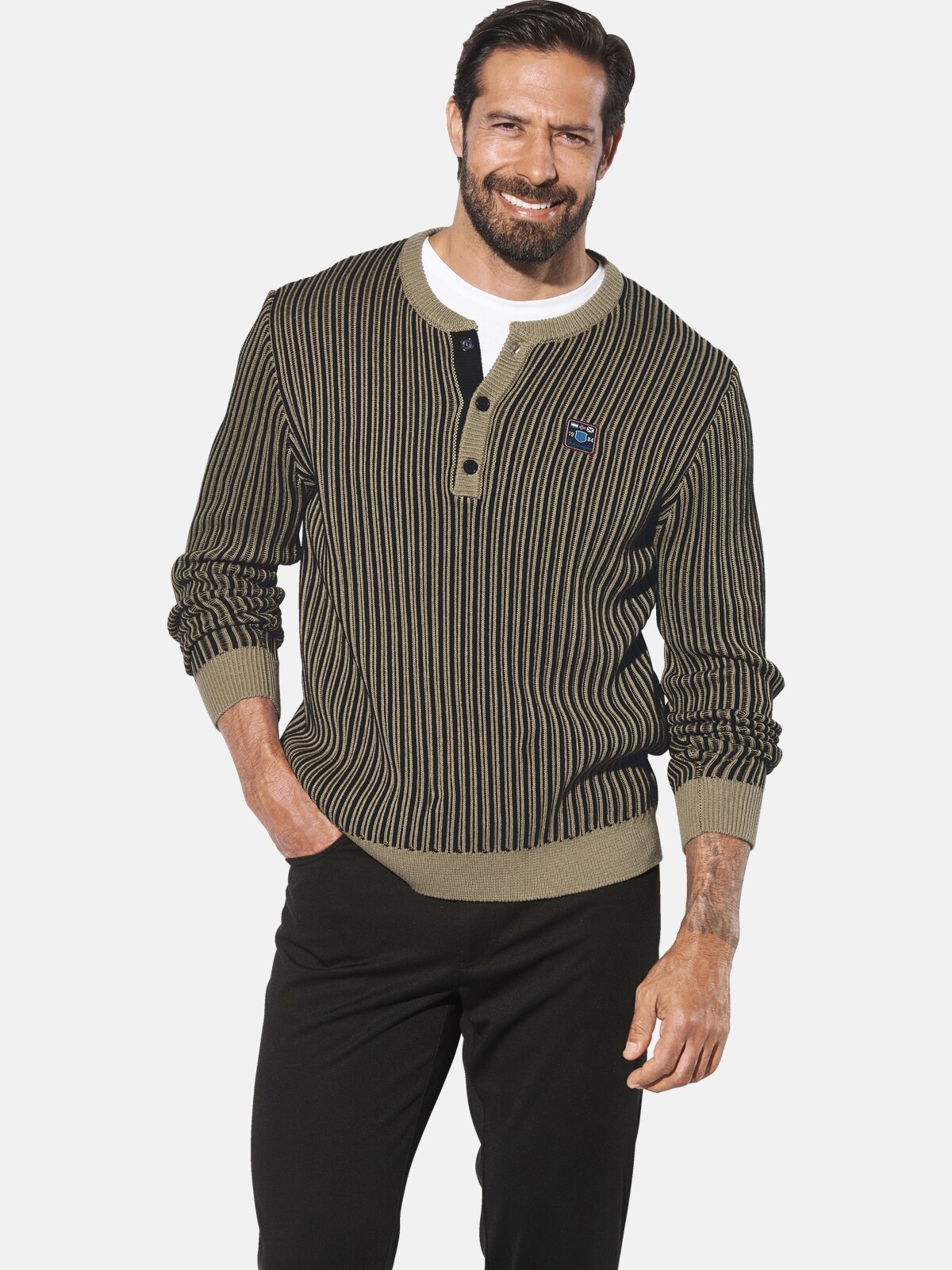 JAN VANDERSTORM Herren Rundhalspullover "Pullover AKSELVIK"schwarz gestreift, Gr. 7XL, Obermaterial: 100% Baumwolle CO., Pullover