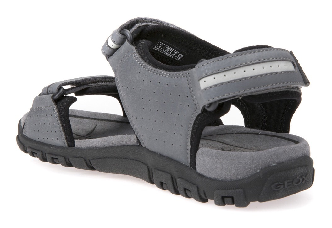 Sandale GEOX "UOMO SANDAL STRADA", Herren, Gr. 47, grau (stone, hellgrau), Lederimitat, Schuhe Sandale, Sommerschuh, Klettschuh, Outdoorsandale, im Trekking-Look 3