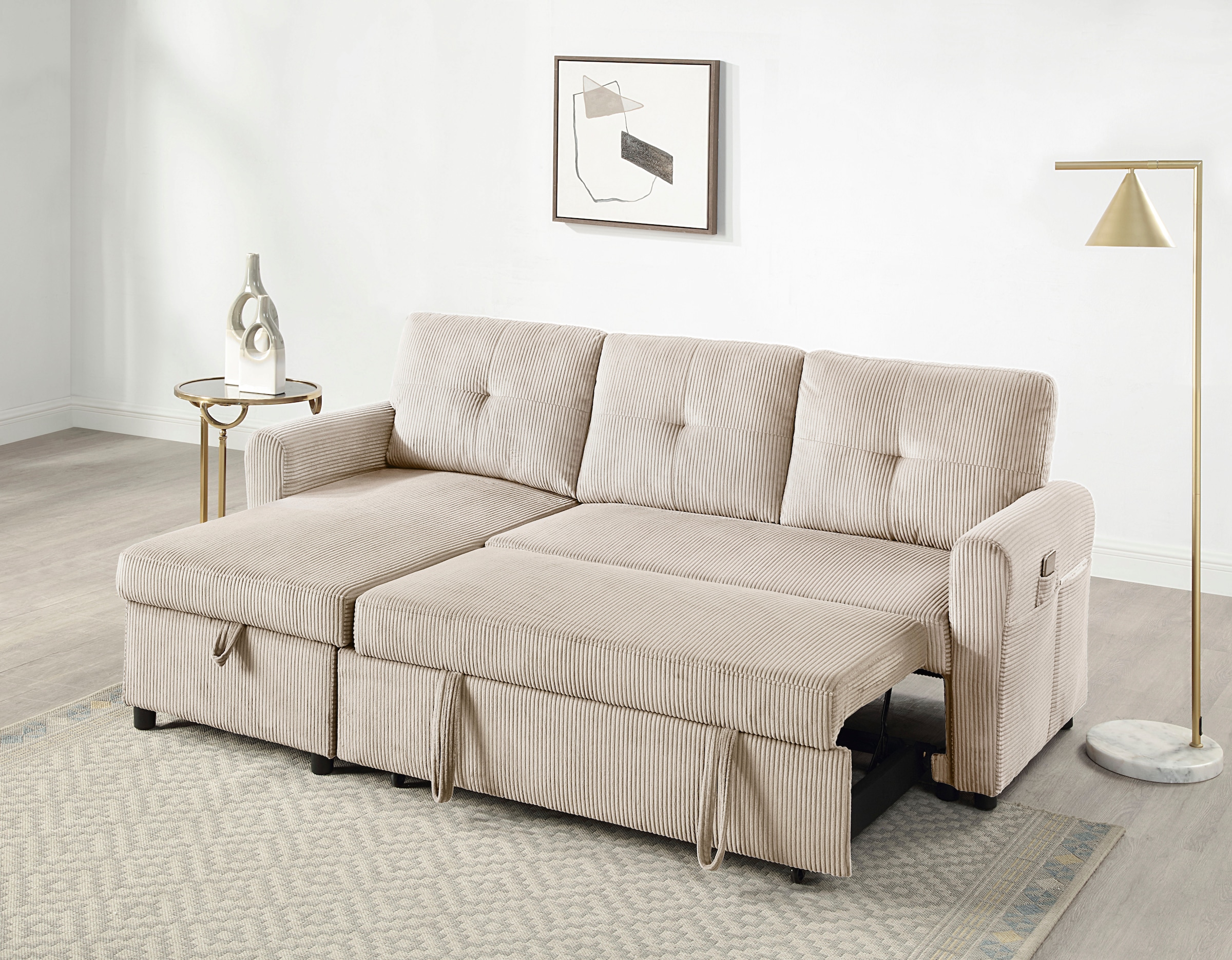 ATLANTIC home collection Schlafsofa »Gustavo L-Form«, mit Schlaffunktion, Stauraum & seitlichen Taschen