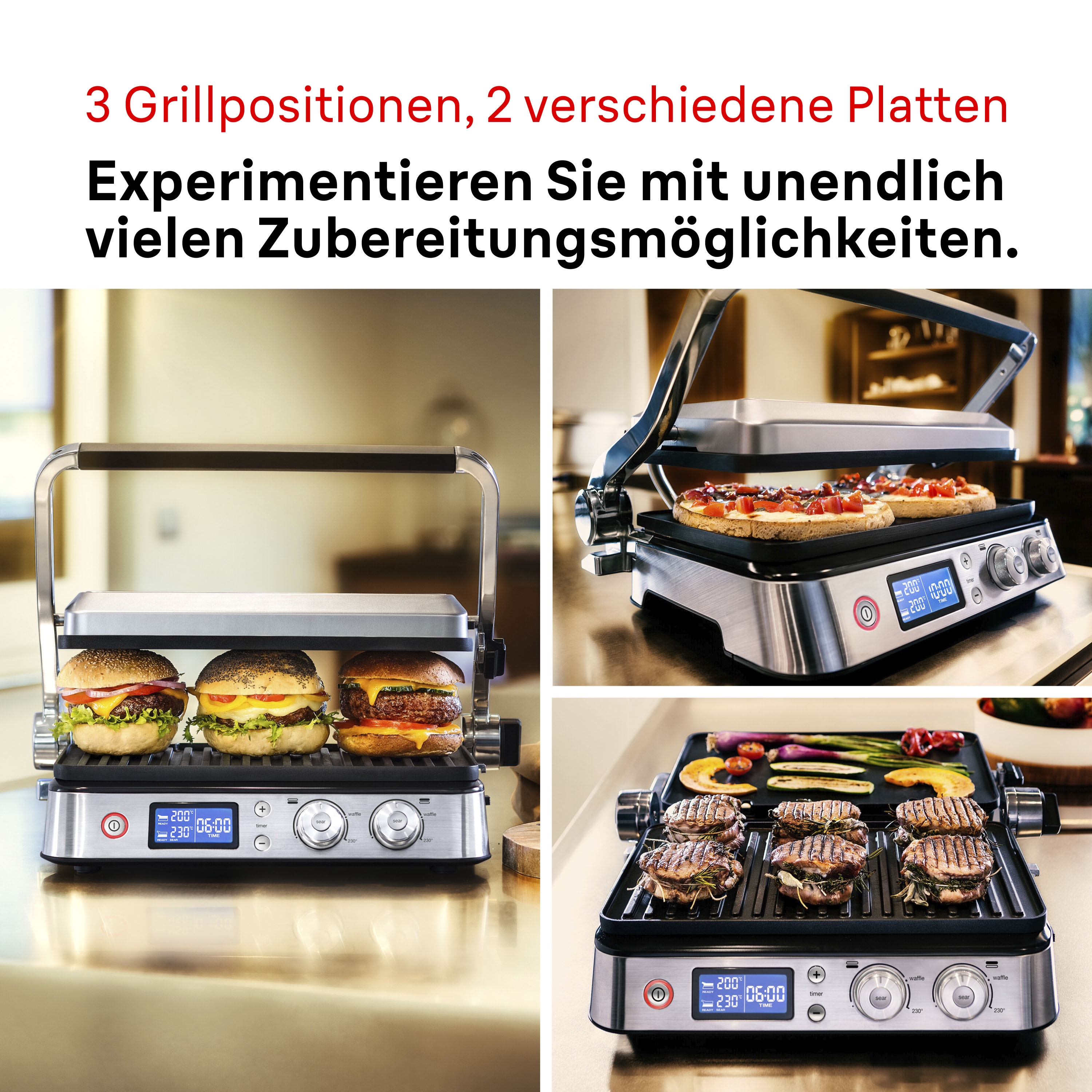 Thumbnail - Braun Kontaktgrill "MultiGrill 9 CG 9043 - 3 Kochpositionen, bis 250C, 16 Burger Patties" 2000 W Spülmaschinenfeste Plat...
