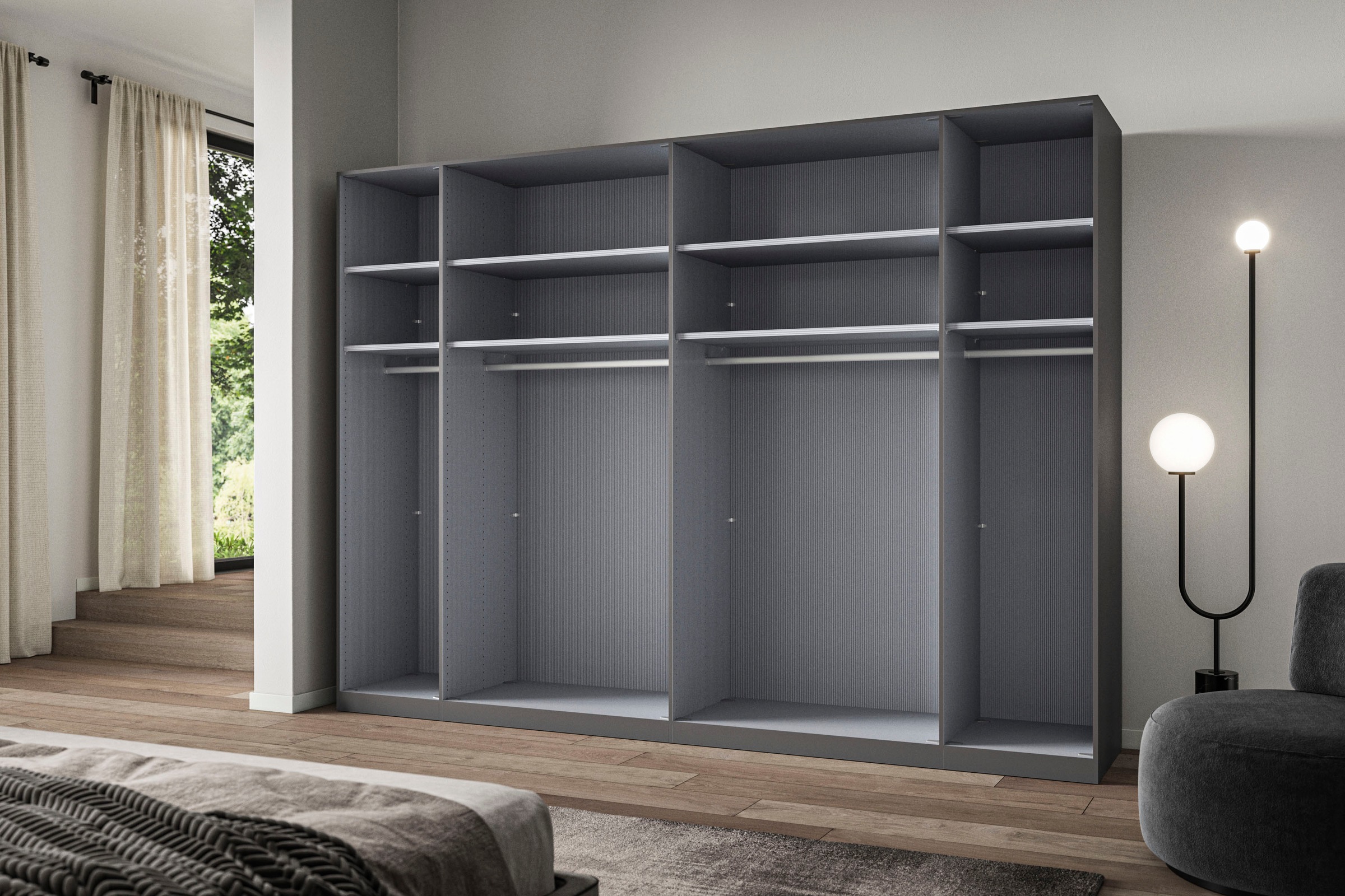 WIEMANN Falttürenschrank »Ohio, Kleiderschrank, Schrank, Garderobe, mit Glasfront, 300 cm« inklusive Einlegeböden & Kleiderstangen, 2 Höhen, MADE IN GERMANY,  inklusive Türdämpfung, hochwertige Glasfront