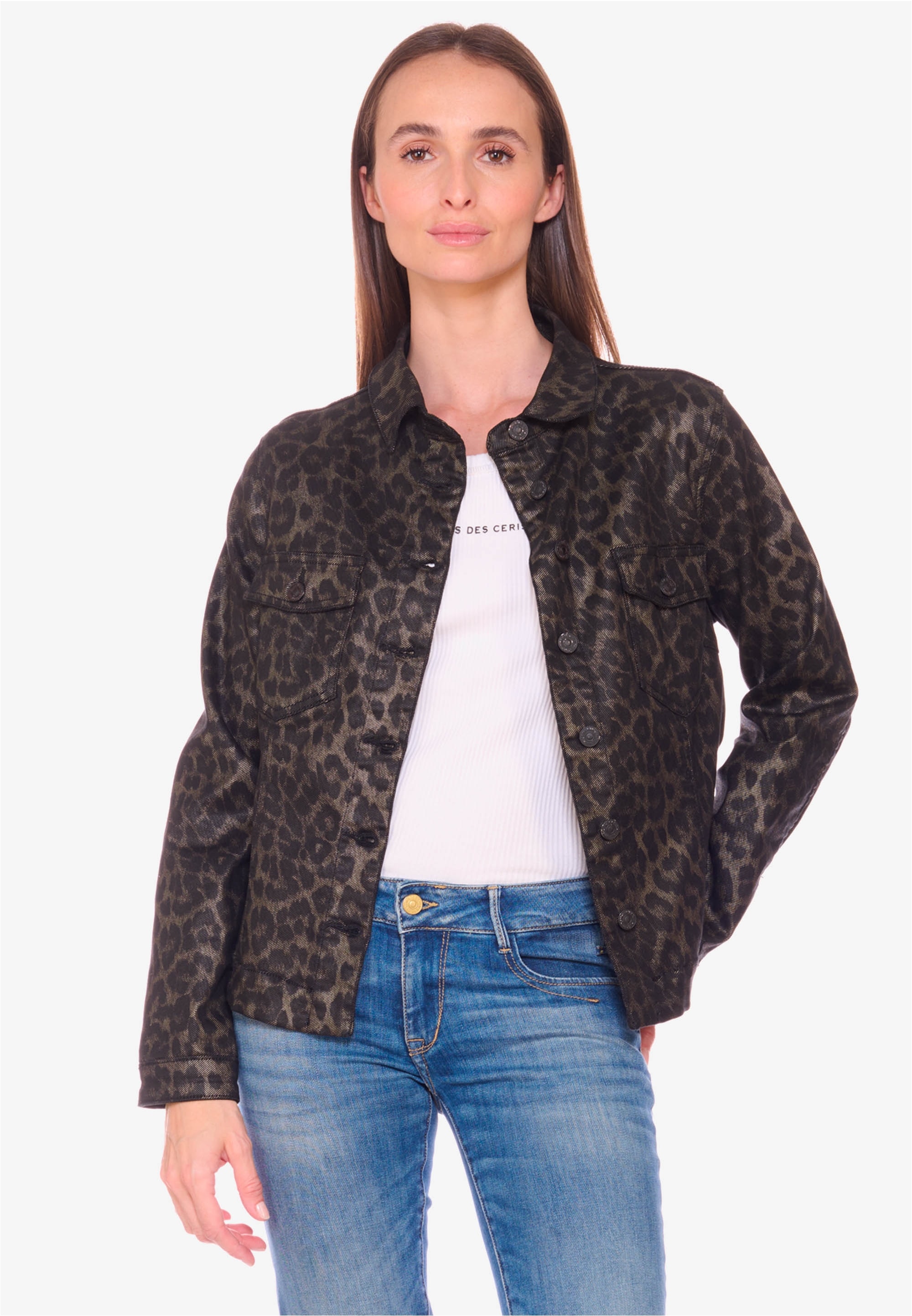 Le Temps Des Cerises Jeansjacke »Jeansjacke«, mit angesagter Leo-Optik