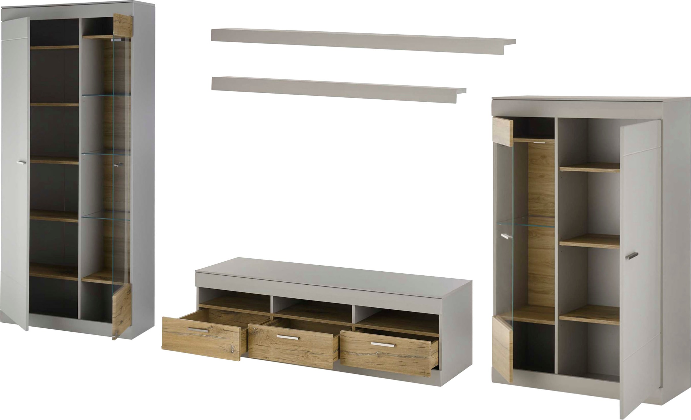 INOSIGN Wohnwand »SCARA«, (5 St.), trendige Farbe mit Applikation Zinneiche Dekor, mit Softclose-Funktion