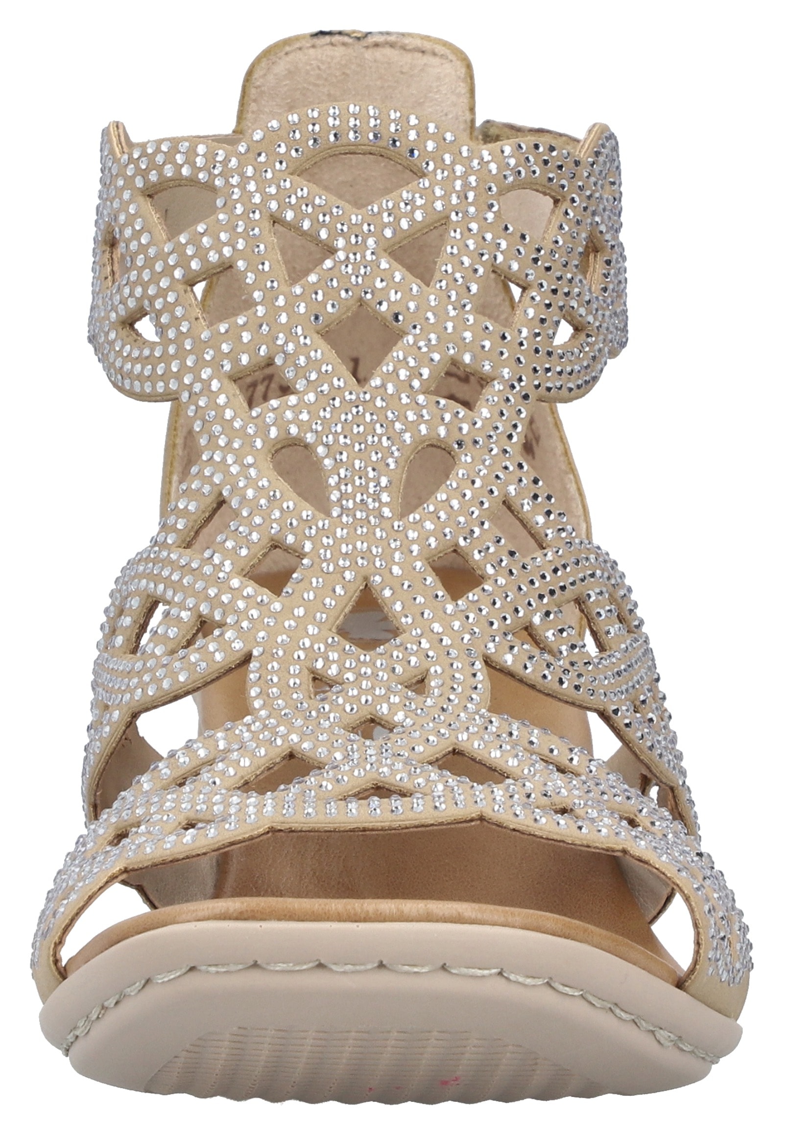 Rieker Sandalette, Sommerschuh, Schaftsandale, Urlaubschuh, Blockabsatz mit Glitzersteine