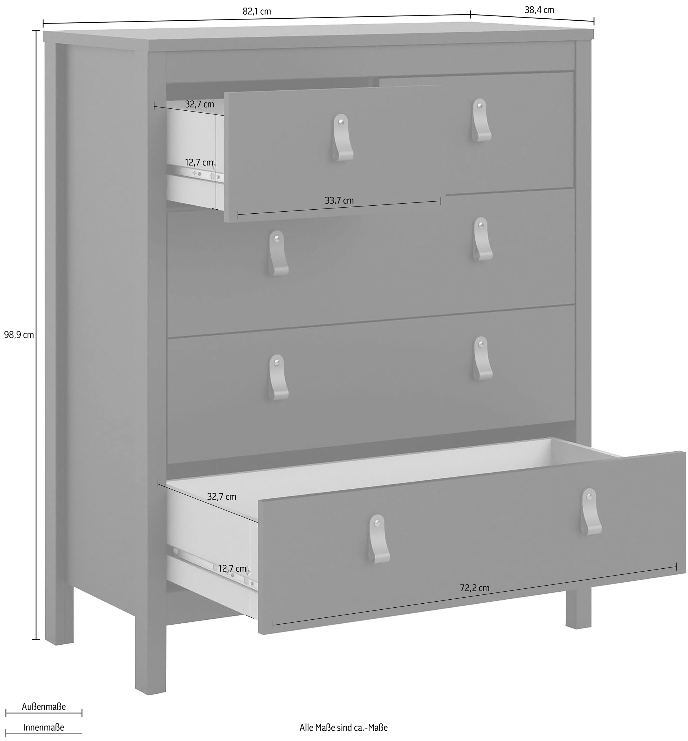 Home affaire Kommode »Madrid, Aufbewahrung, Schubladenschrank, Stauraum«, mit 5 Schubladen, Breite 82 cm, Höhe 99 cm