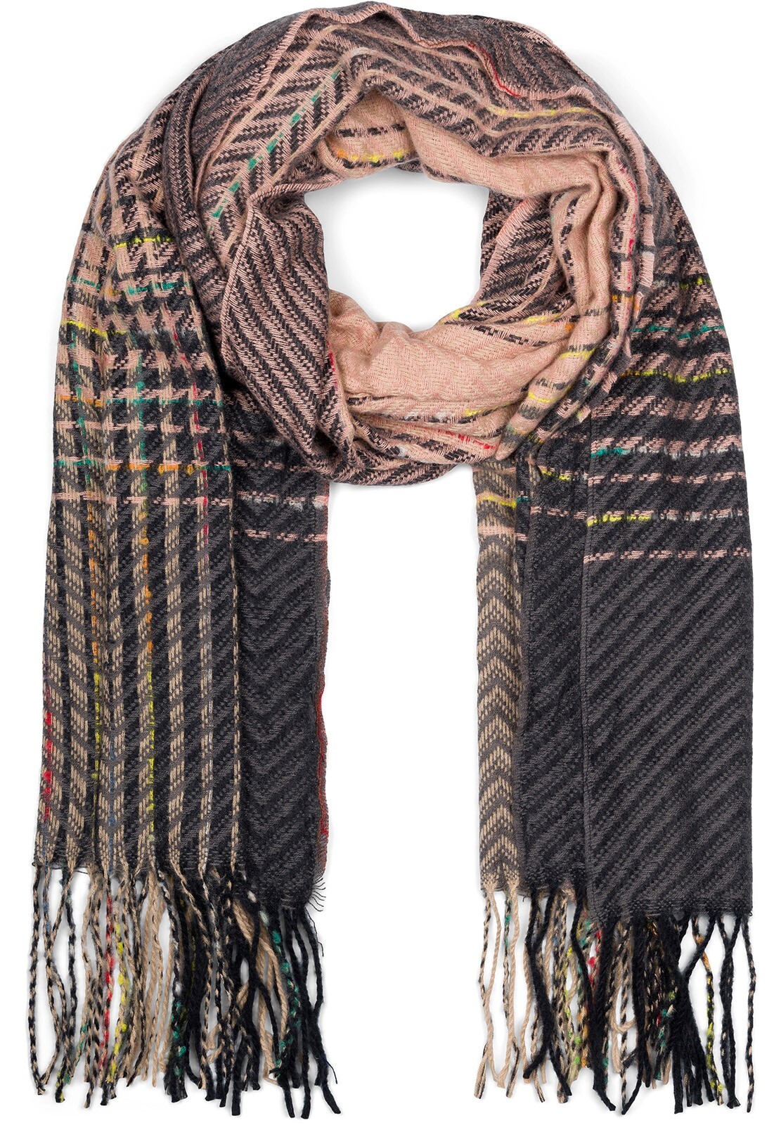 styleBREAKER Strickschal "Feinstrick Schal Zick-Zack gestreift" 1 Stk.