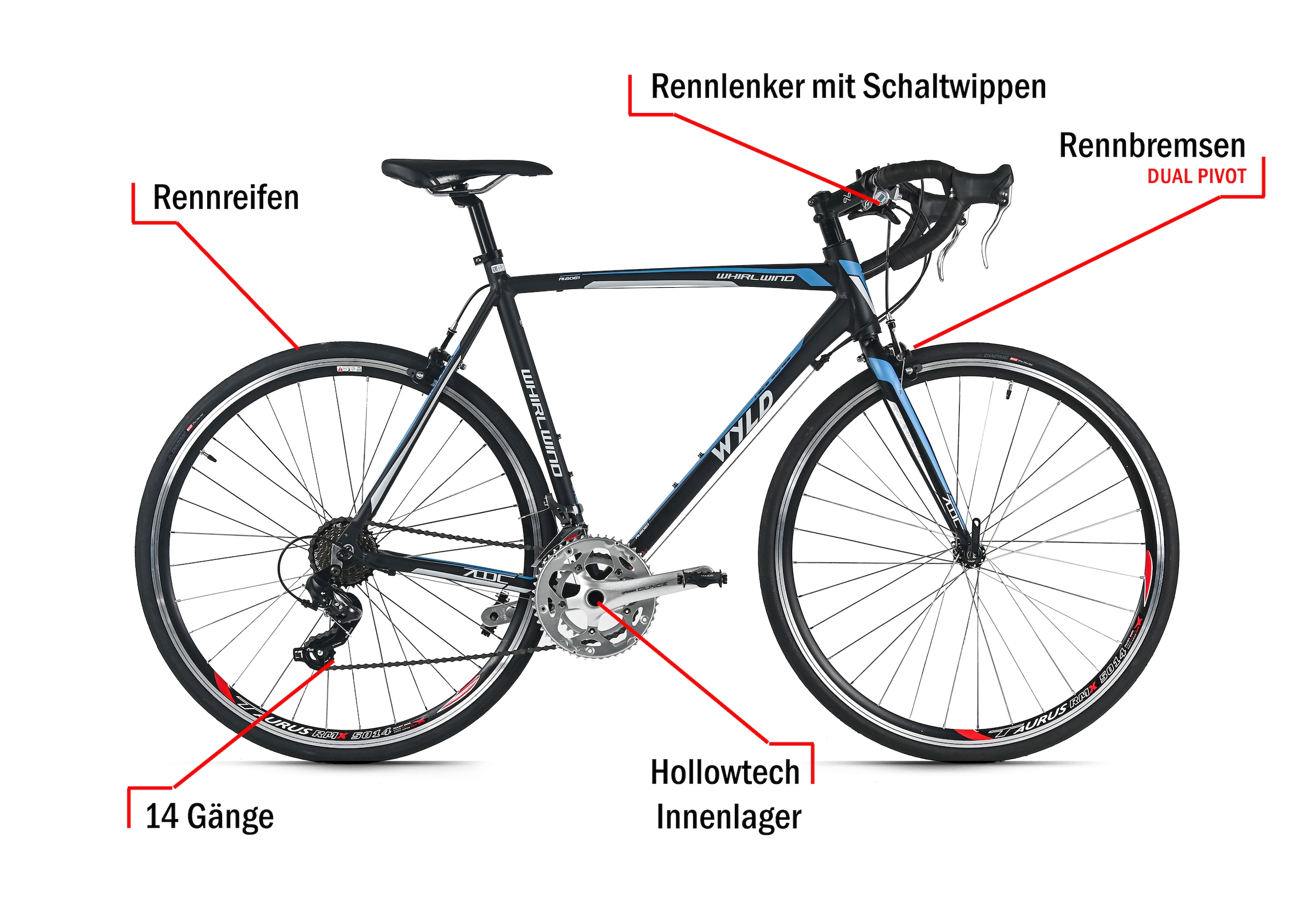 WYLD Rennrad »WYLD Rennrad 28'' Whirlwind 50 14 Gänge« 14 Gang Kettenschaltung