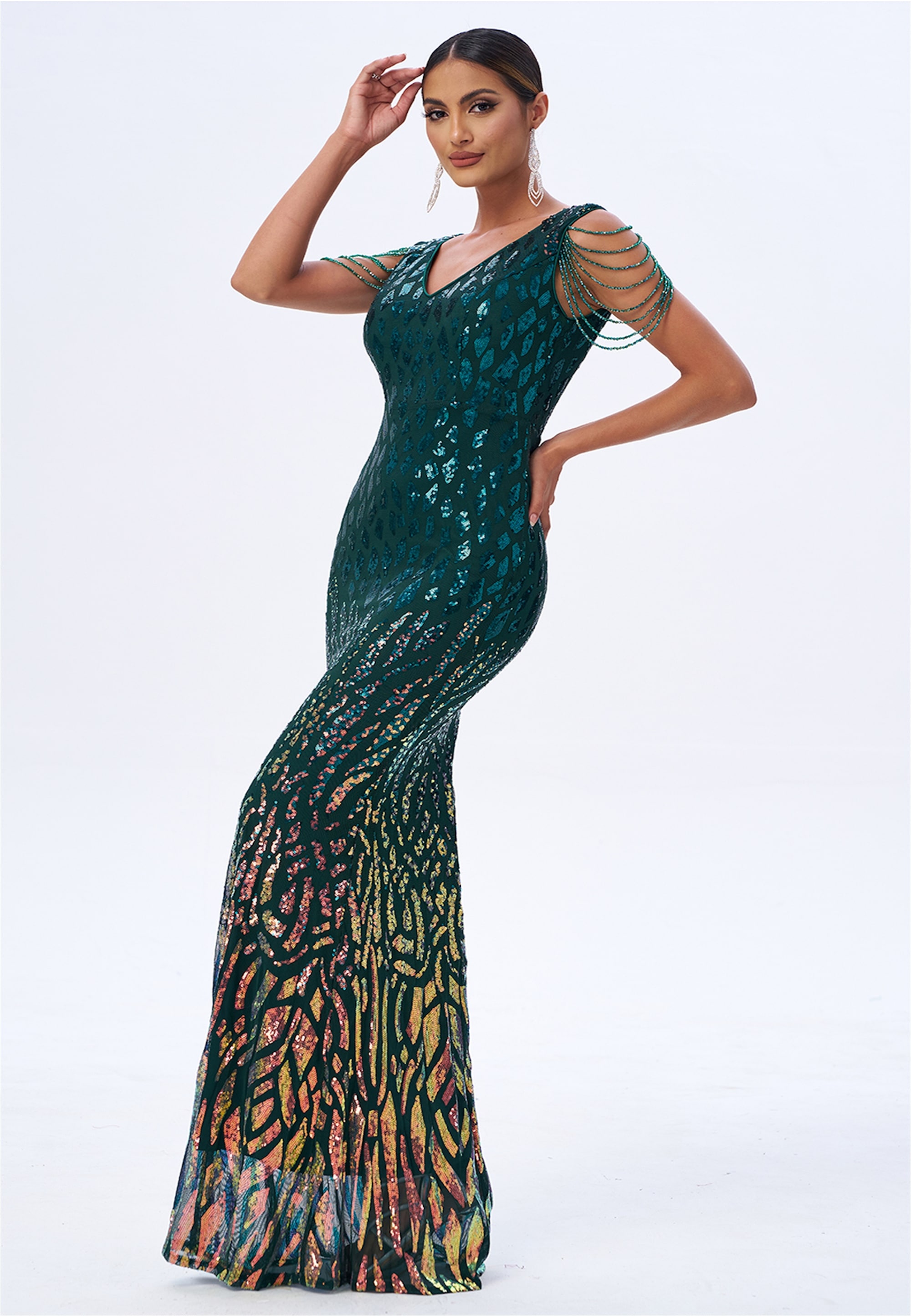 Moda Minx Jerseykleid »Rosie long Sequin«, (1 tlg.), mit raffinierten Details an den Schultern