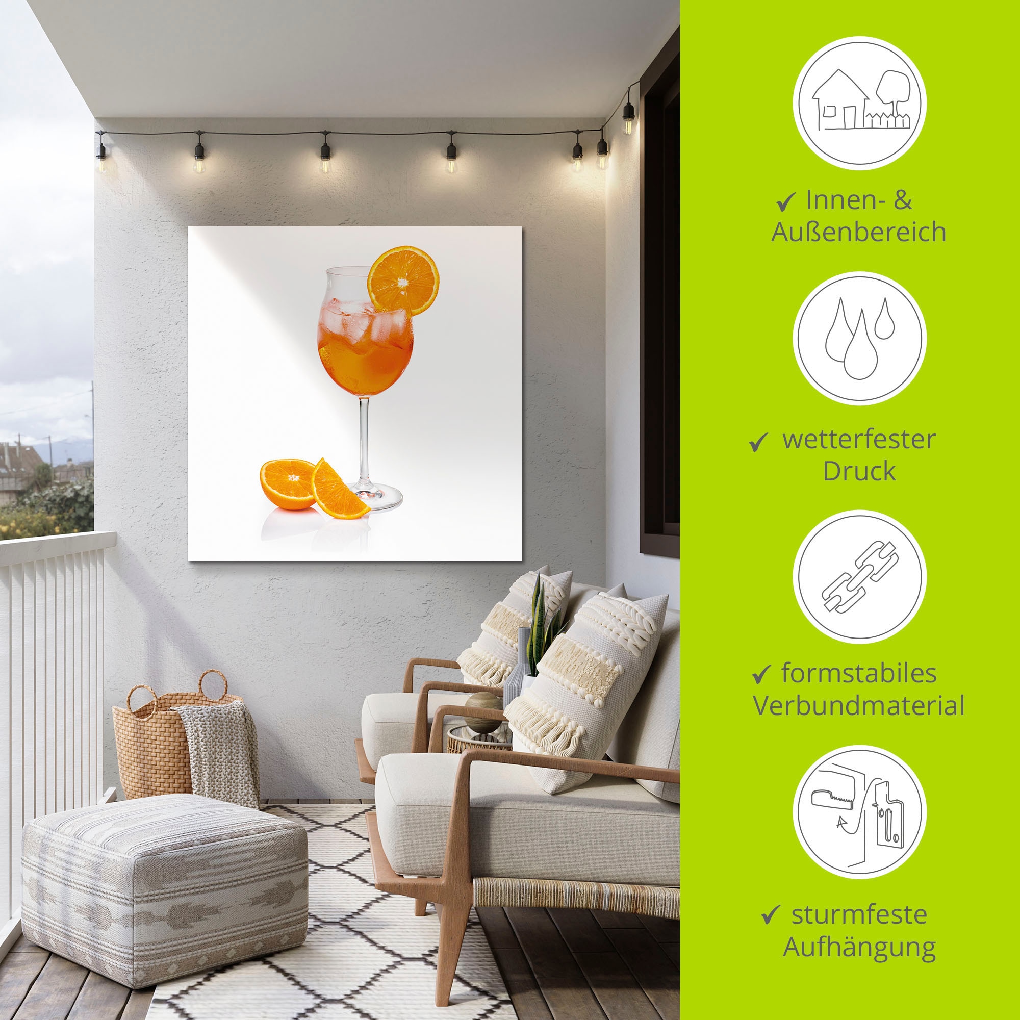 Artland Wandbild »Aperol Spritz mit einer Scheibe Orange«, Getränke, (1 St.), als Alubild, Outdoorbild, Leinwandbild, Poster, Wandaufkleber