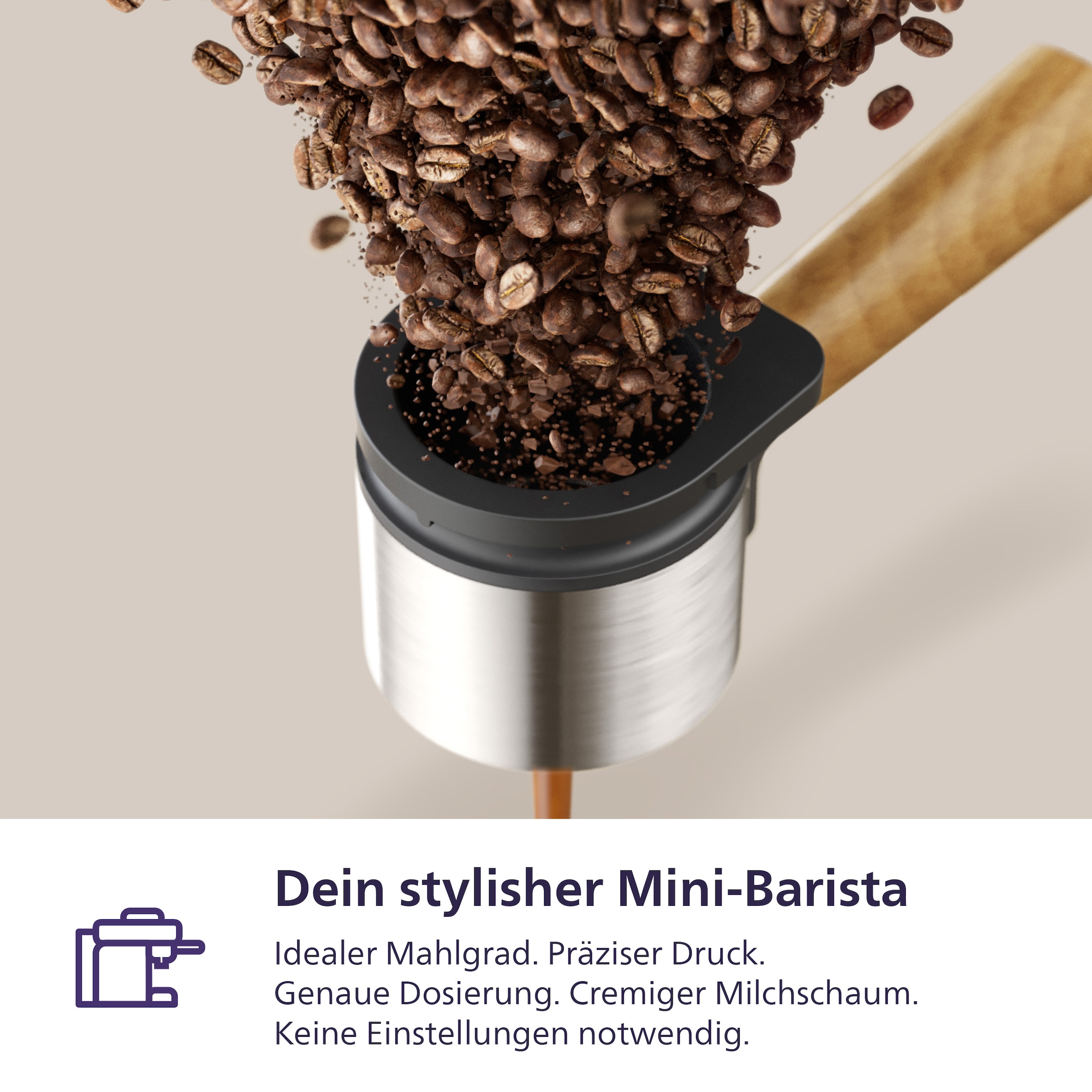 PHILIPS baristina Espressomaschine »Latte Plus BAR700/00 mit Mahlwerk für ganze Bohnen« automatische Milchdüse, 16 bar Pumpendruck, Edelstahl/Eschenholz