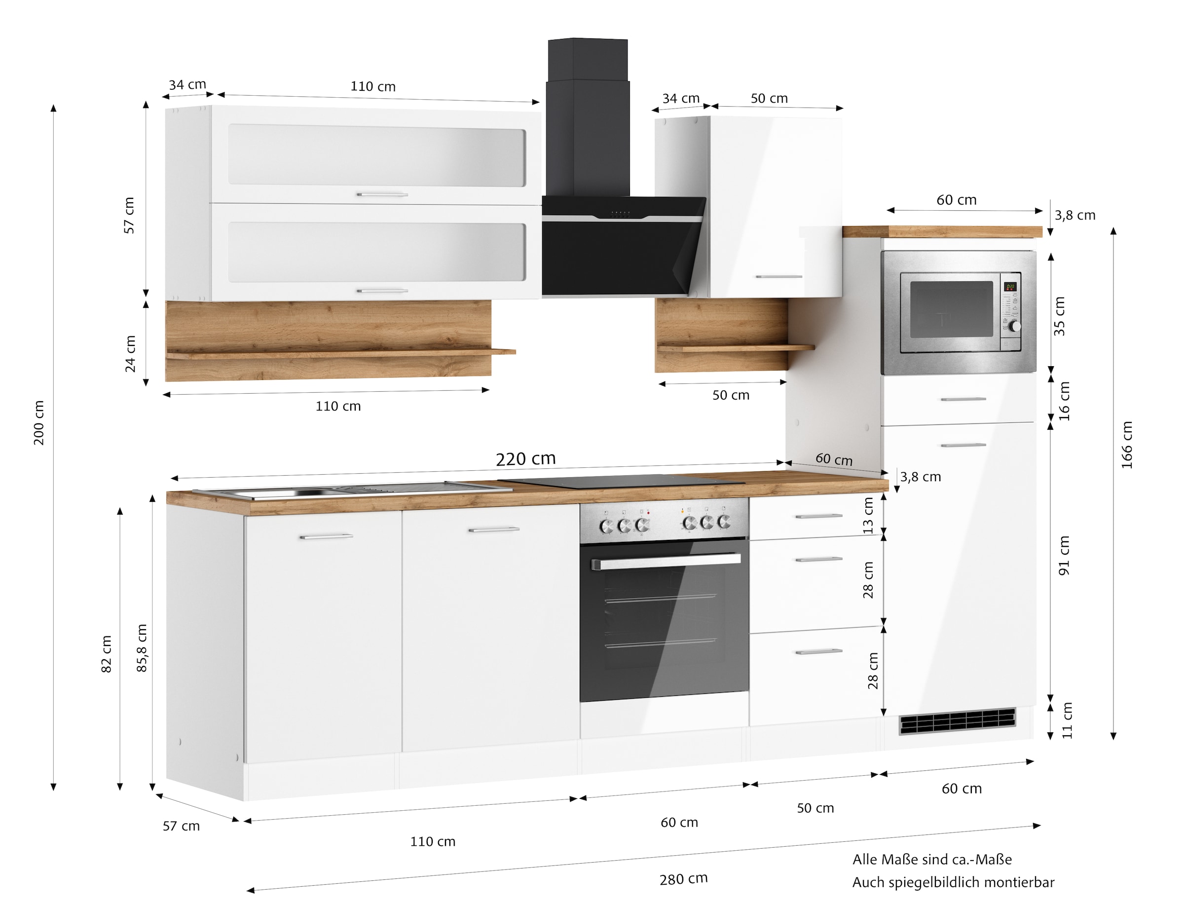 KOCHSTATION Küchenzeile »KS-Milan«, 280 cm breit, robuste Metallauszüge, viel Stauraum